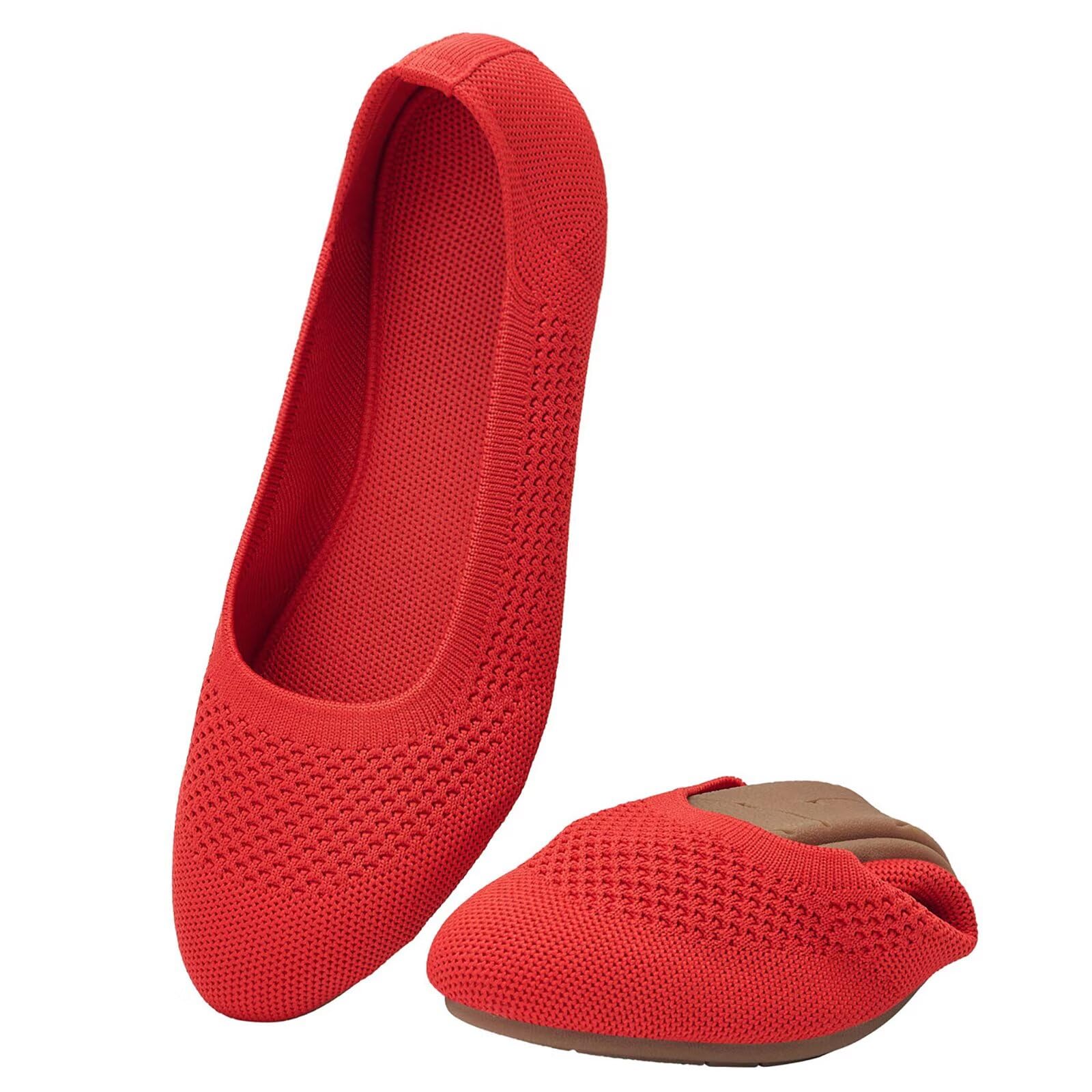 poemlady Women’s Ballet Flat Shoes Dress Shoes Knit Round Toe Slip On Ballerina Walking Flats Shoes for Woman Low Wedge Casual