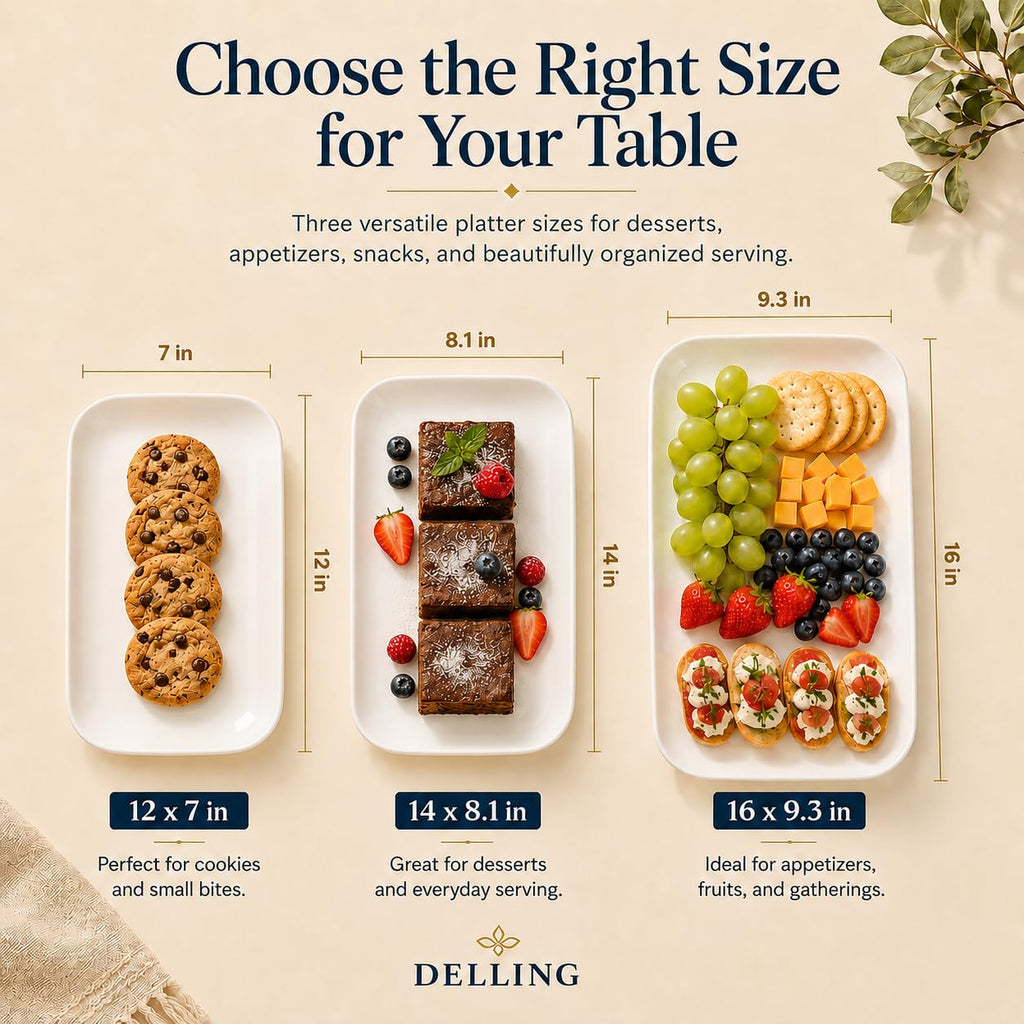 DELLING Large Serving Platter Set of 3, 16/14/12 Inch Porcelain Serving Trays for Party - Black Ceramic Rectangular Platters for Entertaining,Platter for Thanksgiving Christmas, Dishwasher Oven Safe