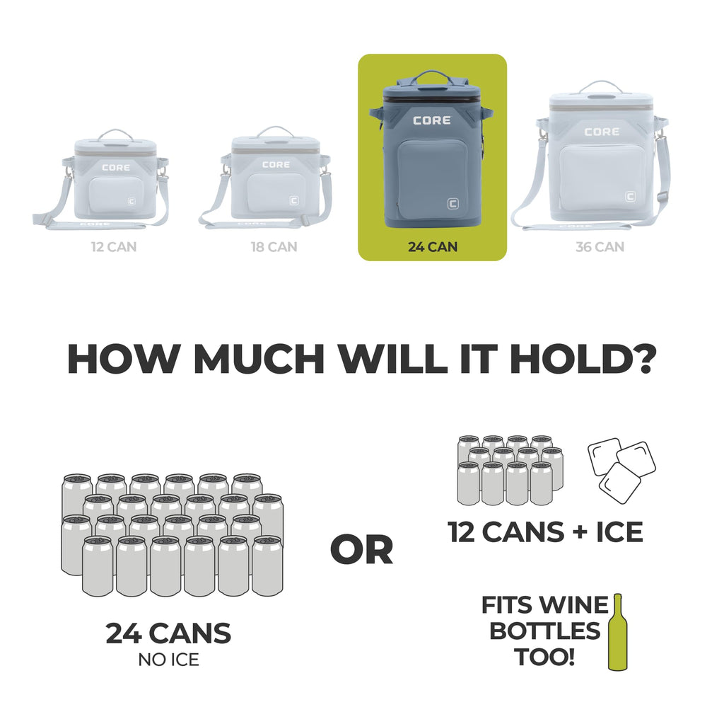 CORE Magnetic Leak Proof Soft Cooler with Waterproof Zipper | Insulated Bag Portable Ice Chest Box | Best Soft Cooler for Food & Beverages for Tailgating, Car Camping, Travel, and Family Beach Picnics