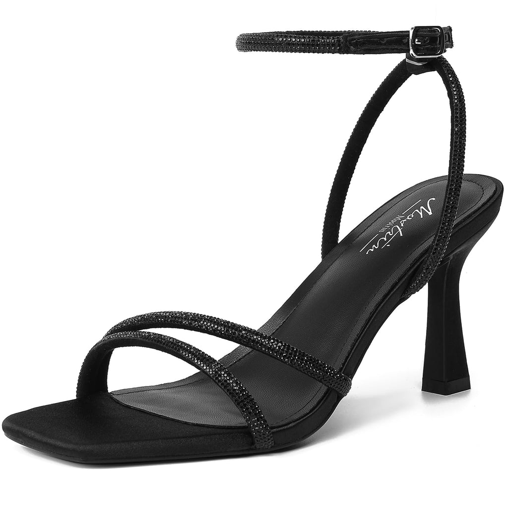 Mostrin Strappy Kitten Heels for Women Square Open Toe Heels Ankle Strap Lace Up Heeled Sandals for Party, Prom