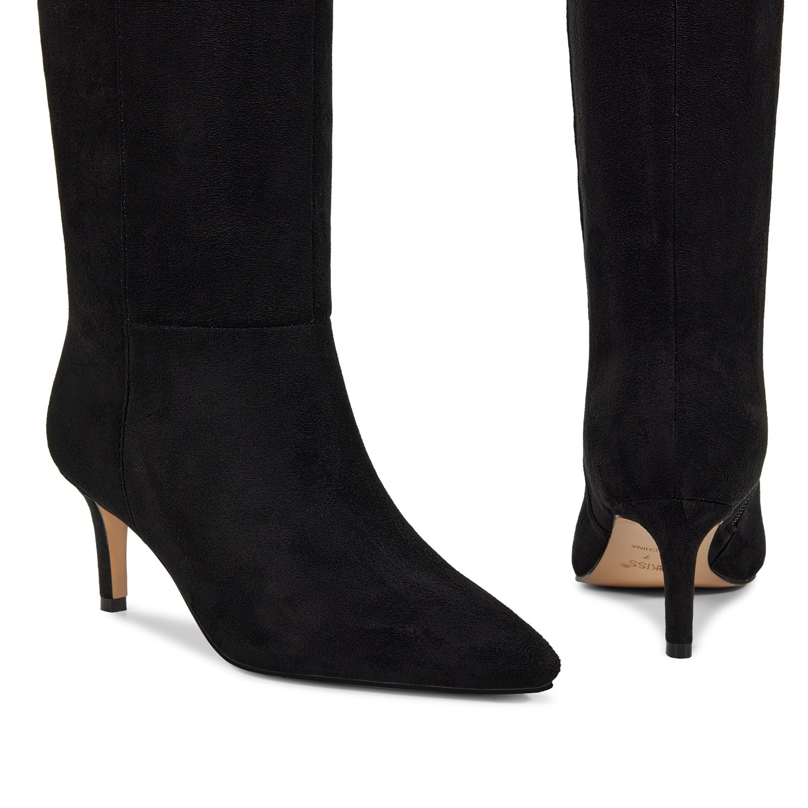 wetkiss Knee High Boots for Women - Pointed Toe Kitten Heel & Crocodile, Side Full Zipper for Easy Wear, All-Day Comfort Boots for Work, Party and Daily Chic Style