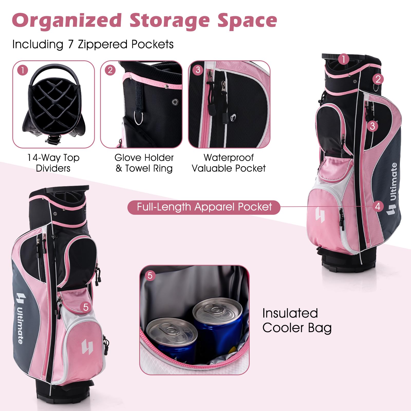 Tangkula 9/10/12 Pieces Women's Complete Golf Clubs Set, Golf Club Package Set with 460CC Driver, Fairway Wood & Hybrid, Irons, Putter, Portable Regular Golf Club Set