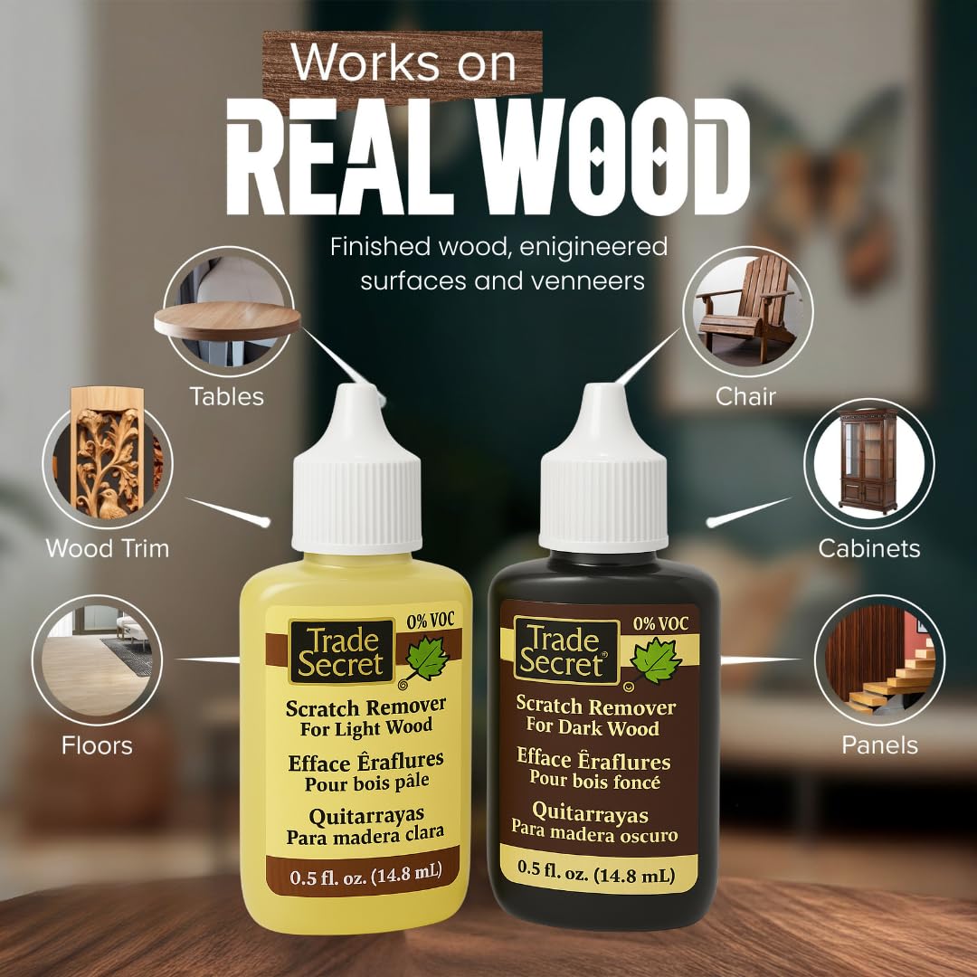 Trade Secret Scratch Concealer for Dark Wood Furniture & Floors – Dark Brown Shade Stain Covers Nicks, Scuffs, Dog & Cat Scratches, Minor Defects – Real Wood Only