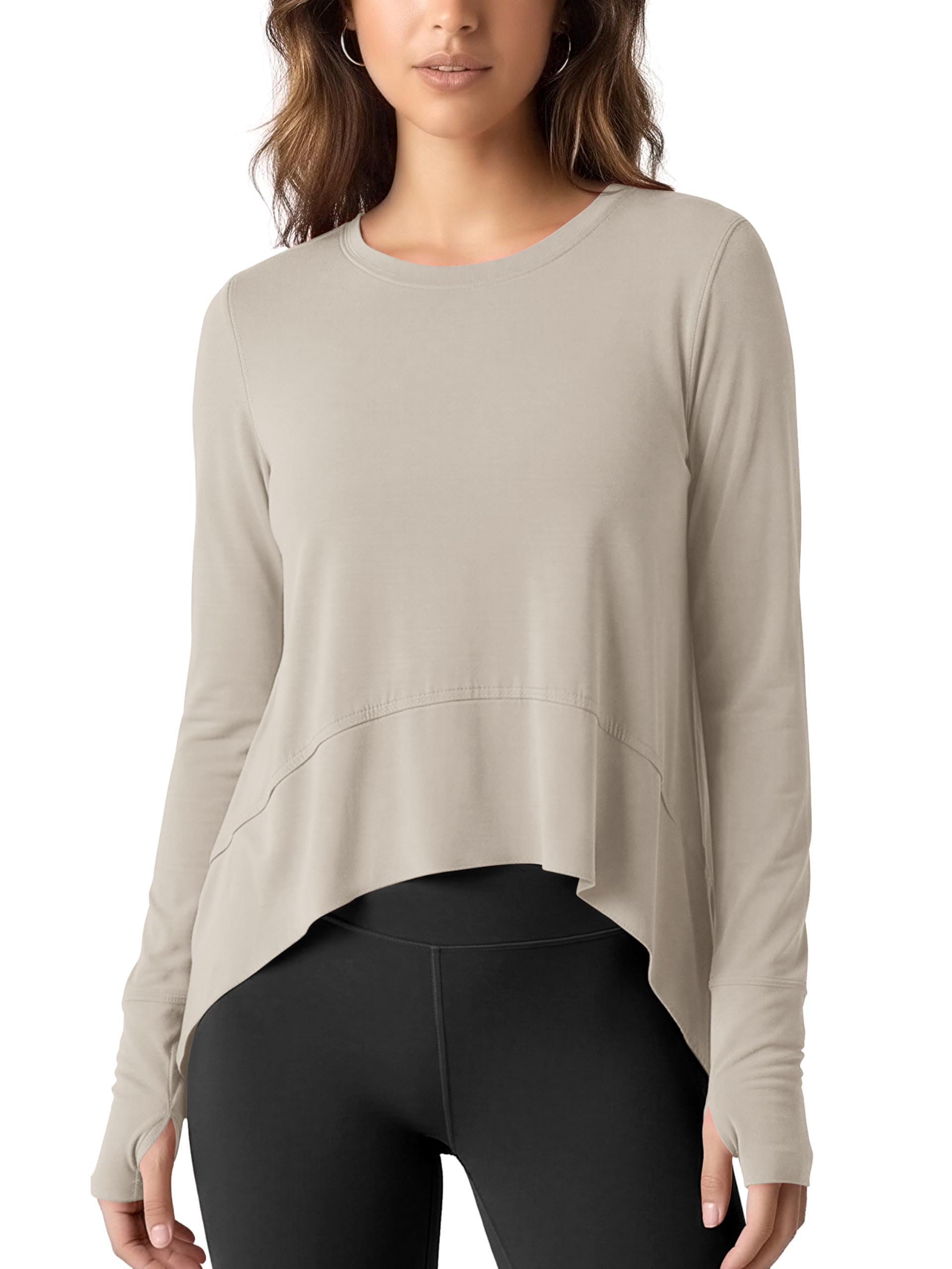 ODODOS Long Sleeve Tee for Women with Thumb Hole Athletic Gym Workout Crop Tops Yoga Shirts