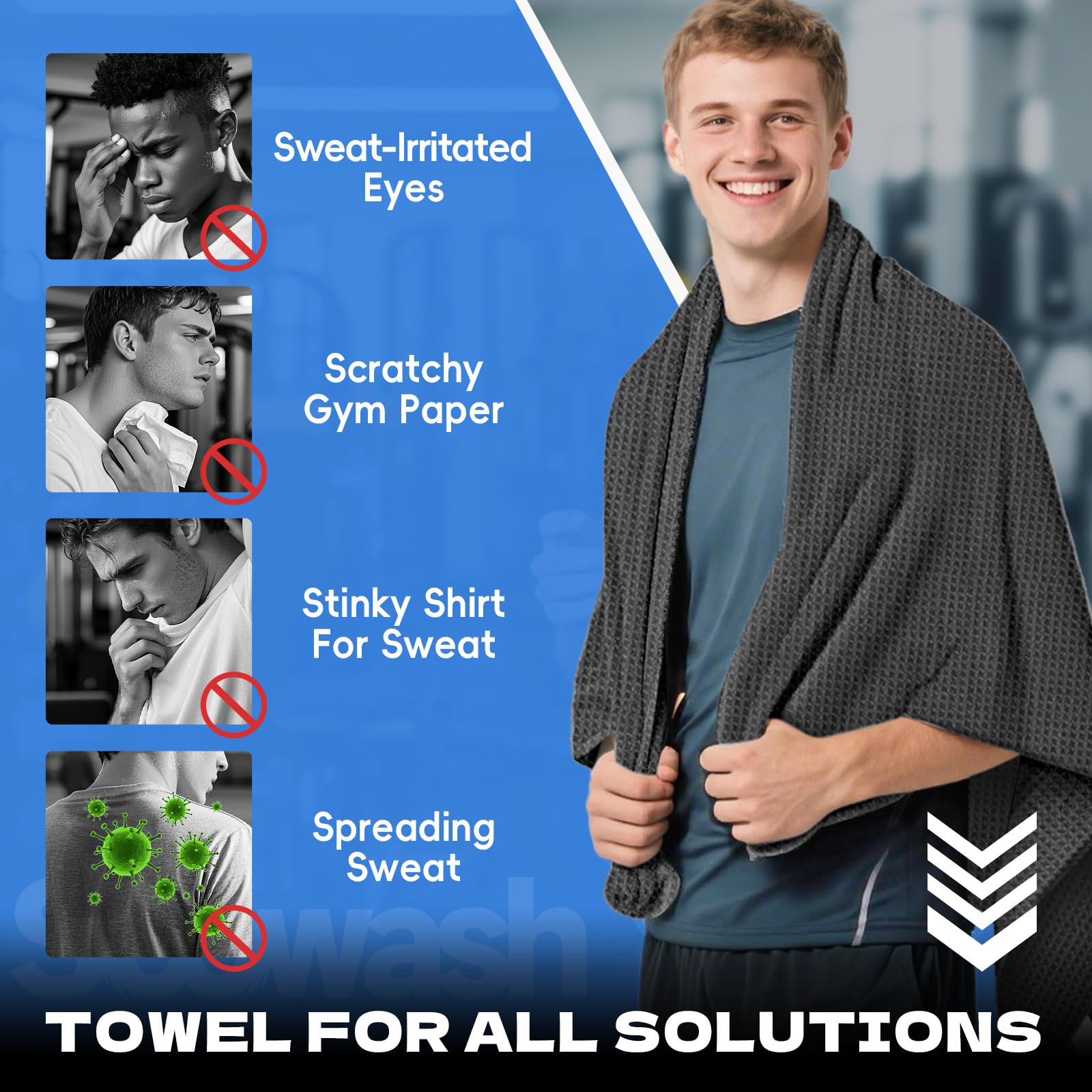 Microfiber Gym Towels for Showering Working Out Quick Dry Negative ions Large Middle Small Sizes Lightweight Gym Towel for Men Women Tennis Sports Towels for Body Hot Yoga Fitness Essentials