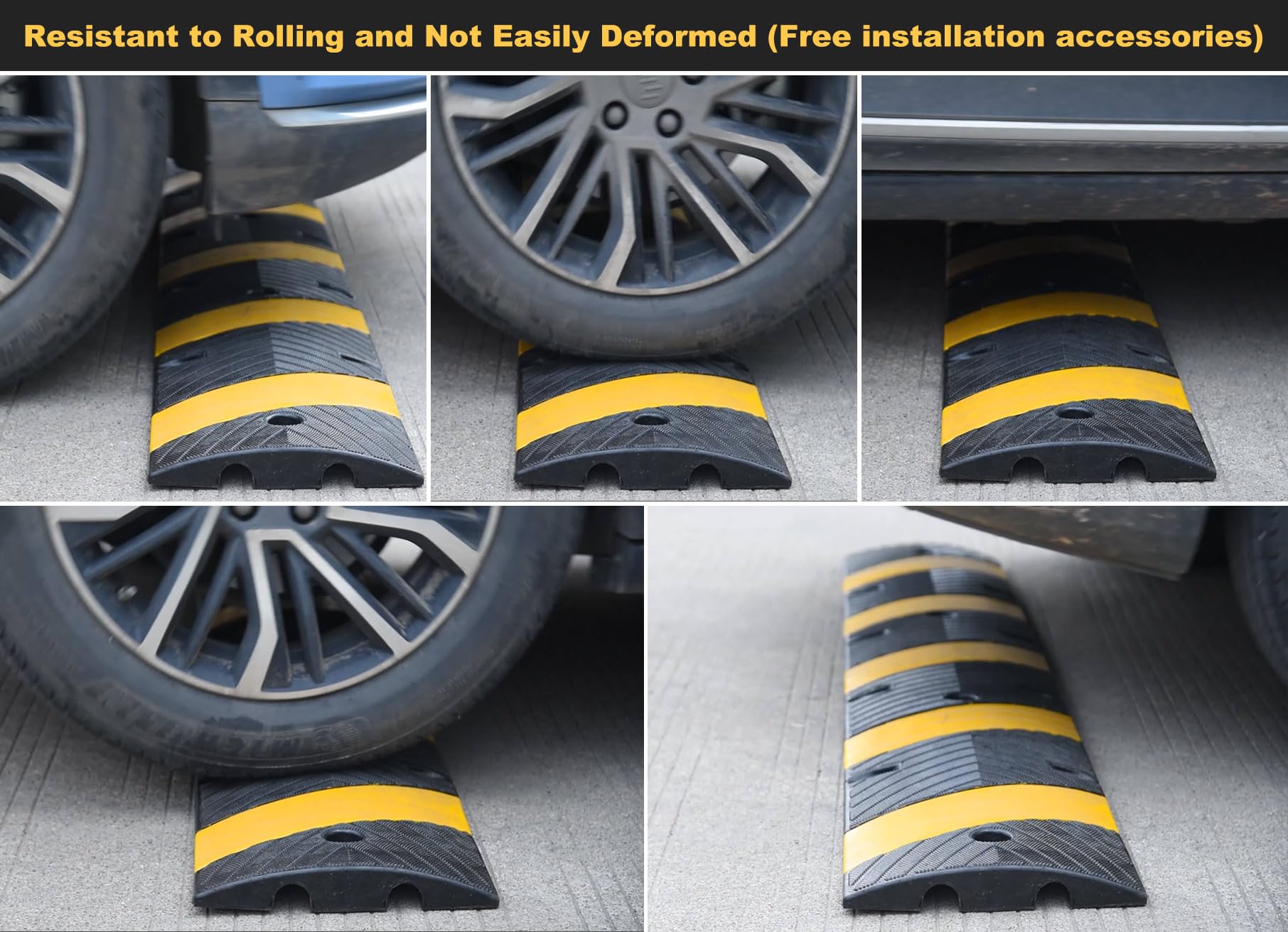72" x 10" x 2" inch Portable Speed Bump Hump, 6' Feet Durable Collapsible Road Safety Bumps, Vehicles Hump Bumps for Asphalt Concrete Gravel Garage Driveway Roads Parking (72" Curlable Bump)
