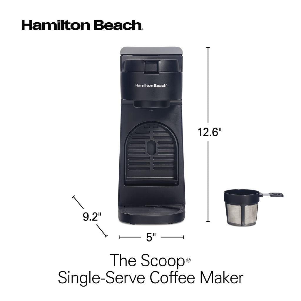 Hamilton Beach The Scoop Single Serve Coffee Maker & Fast Grounds Brewer for 8-14oz. Cups, Brews in Minutes, Black (47620), Next Gen