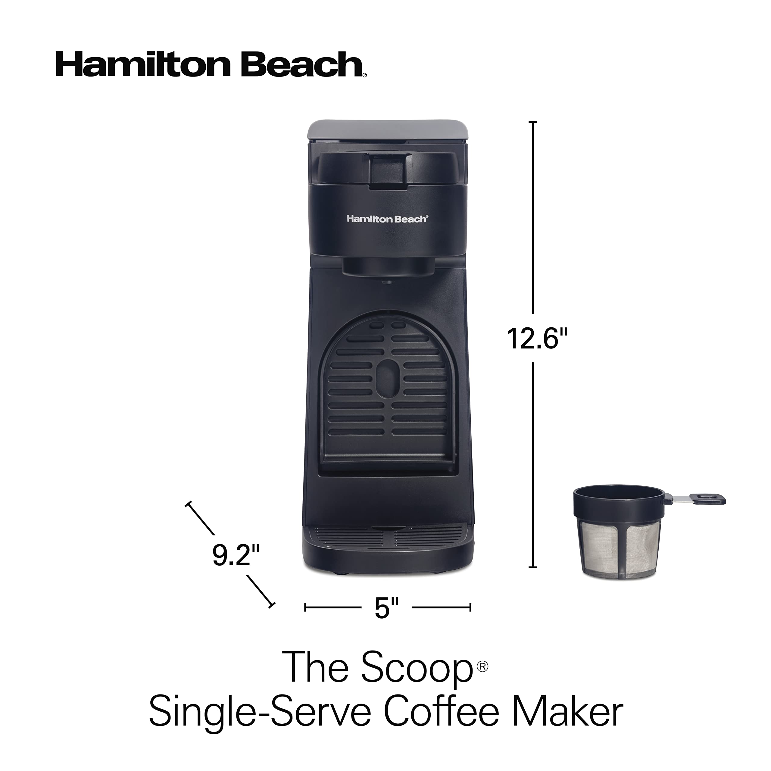 Hamilton Beach The Scoop Single Serve Coffee Maker & Fast Grounds Brewer for 8-14oz. Cups, Brews in Minutes, Black (47620), Next Gen