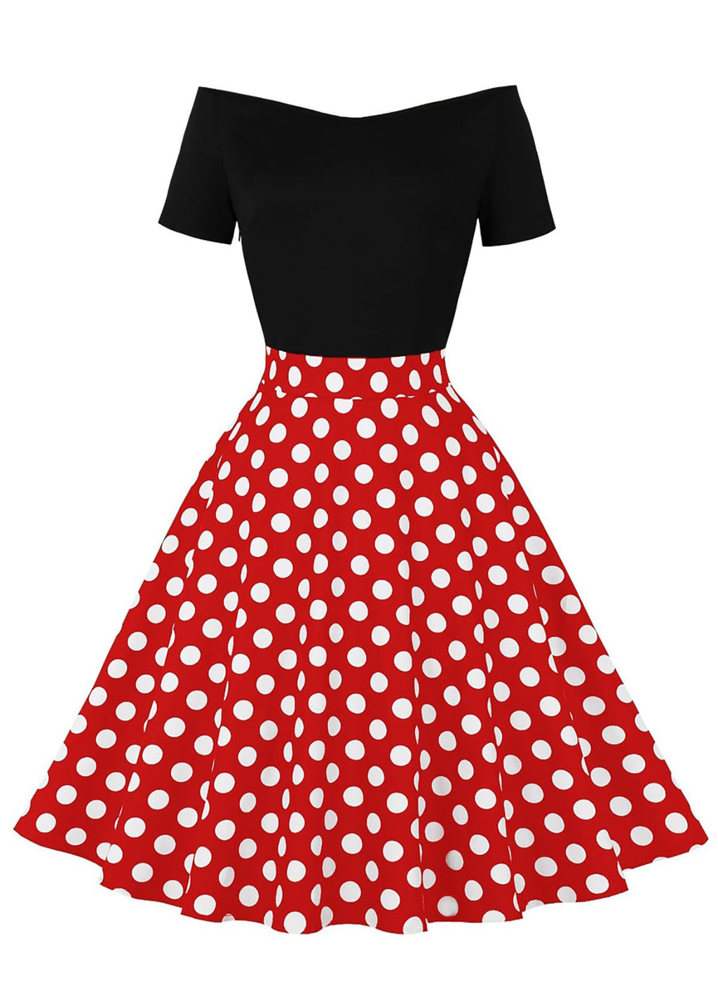 Nihsatin Vintage 1950s Retro Rockabilly Swing Dress Polka Dots Cocktail Dress with Belt