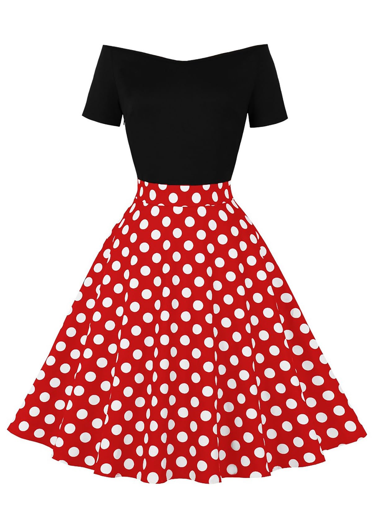Nihsatin Vintage 1950s Retro Rockabilly Swing Dress Polka Dots Cocktail Dress with Belt