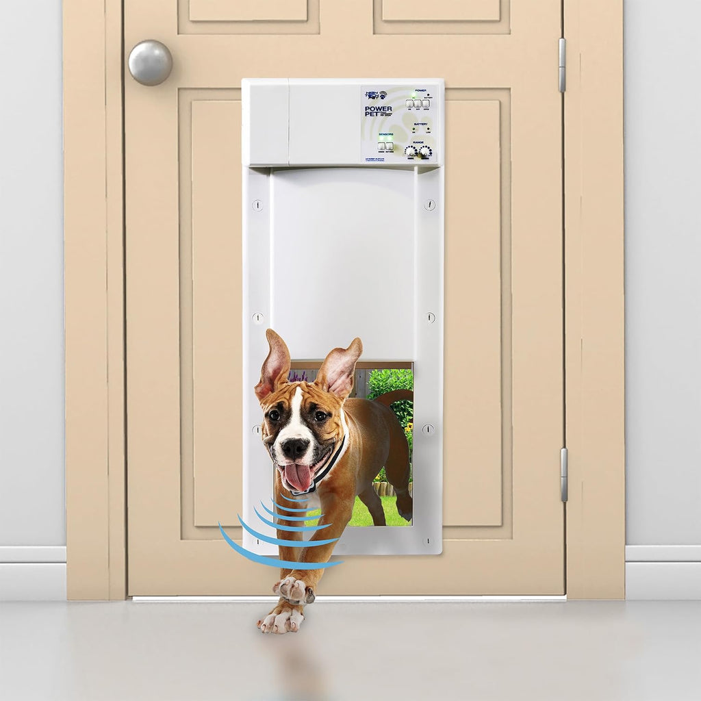 Power Pet Automatic Electronic Pet Door by High Tech Pet - Pet Operated Dog Door, High Security, Air Tight, for Medium Dogs up to 30 lbs. (8¼" X 10" Pet Opening), Door Mount, Easy Install - PX1-Medium