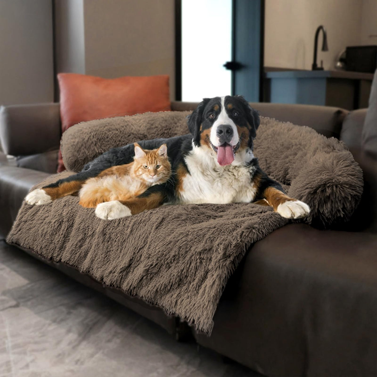 Luxurious Calming Dogs/Cats Bed Mats, Dog Pad Washable Removable Couch Cover, Plush Long Fur Mat for Pets, Waterproof Lining, Perfect for Small, Medium and Large Dogs and Cats (Beige, 31"x23")