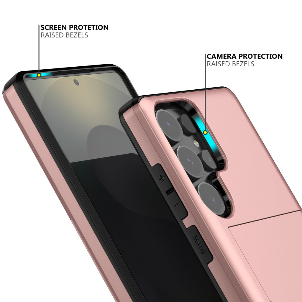 Nvollnoe for Samsung Galaxy S25 Case with Card Holder Dual Layer Heavy Duty Protective Case Hidden Card Slot Slim Wallet Cover for Samsung S25 6.2''(Black)