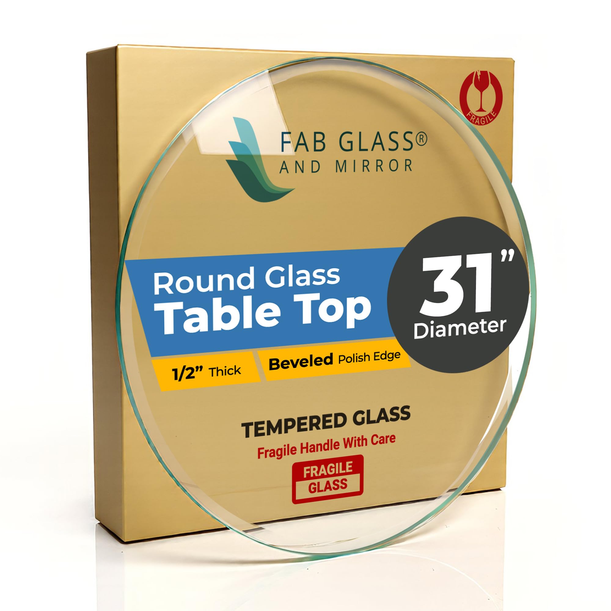 12" Inch Round Glass Table Top 1/2" Thick Tempered Beveled Edge by Fab Glass and Mirror
