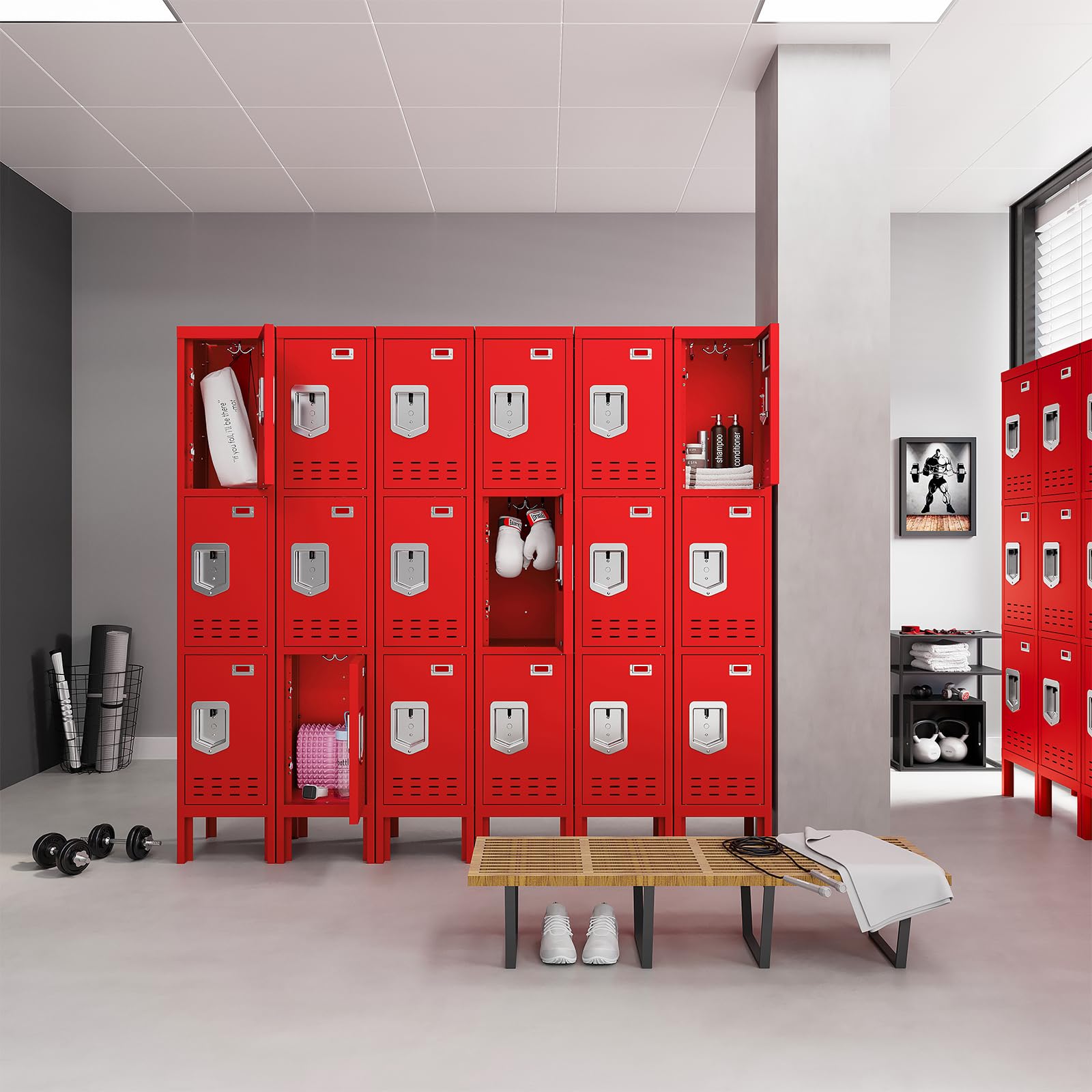 Lockers,Metal Locker, (Beige, 1 Door - (66.15" H x 11.8" W x 11.8" D))