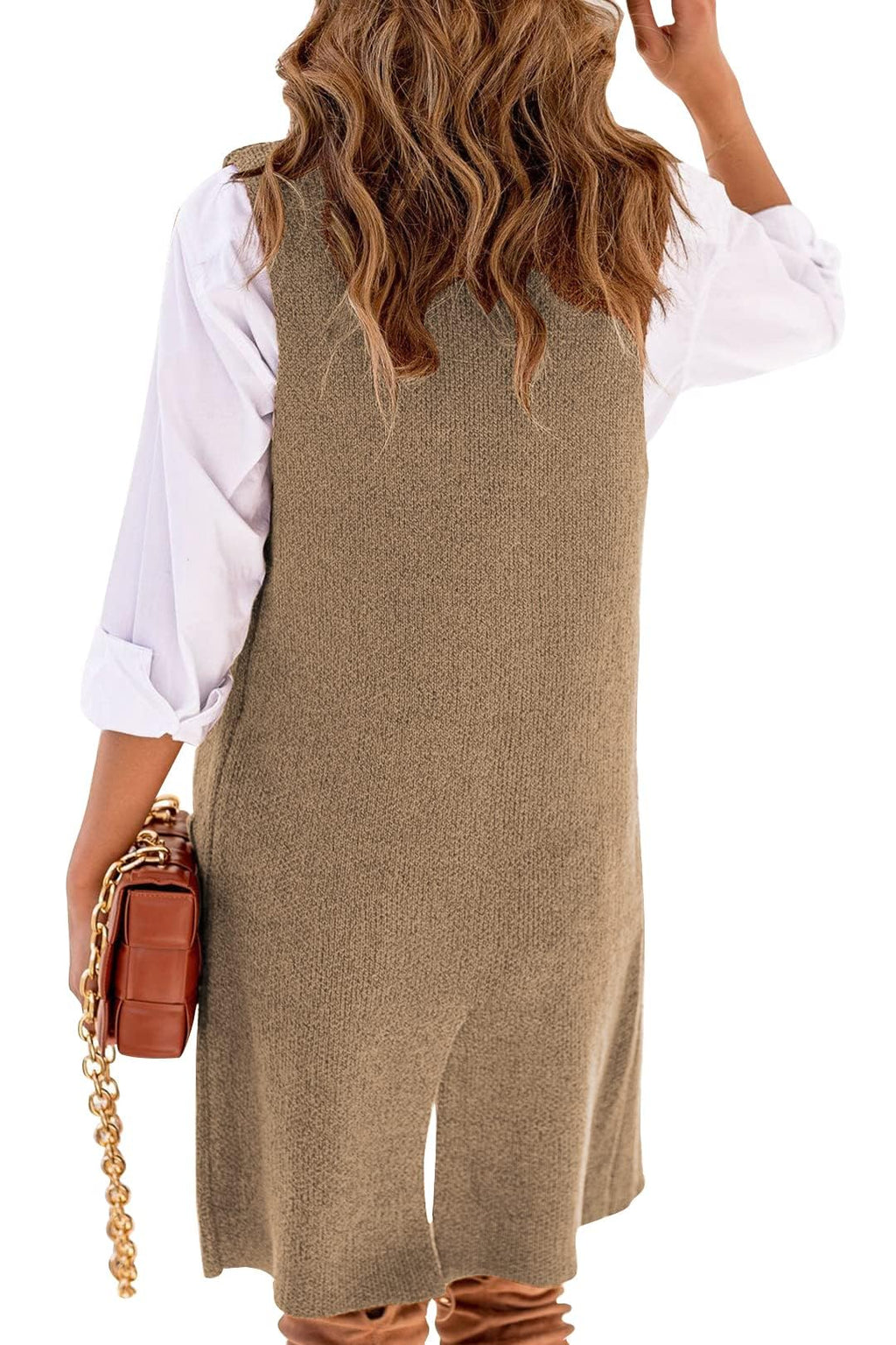 Danedvi Women Open Front Lapel Collar Cardigan Vest Button Down Long Sweaters Cardigan Solid Outerwear Coats