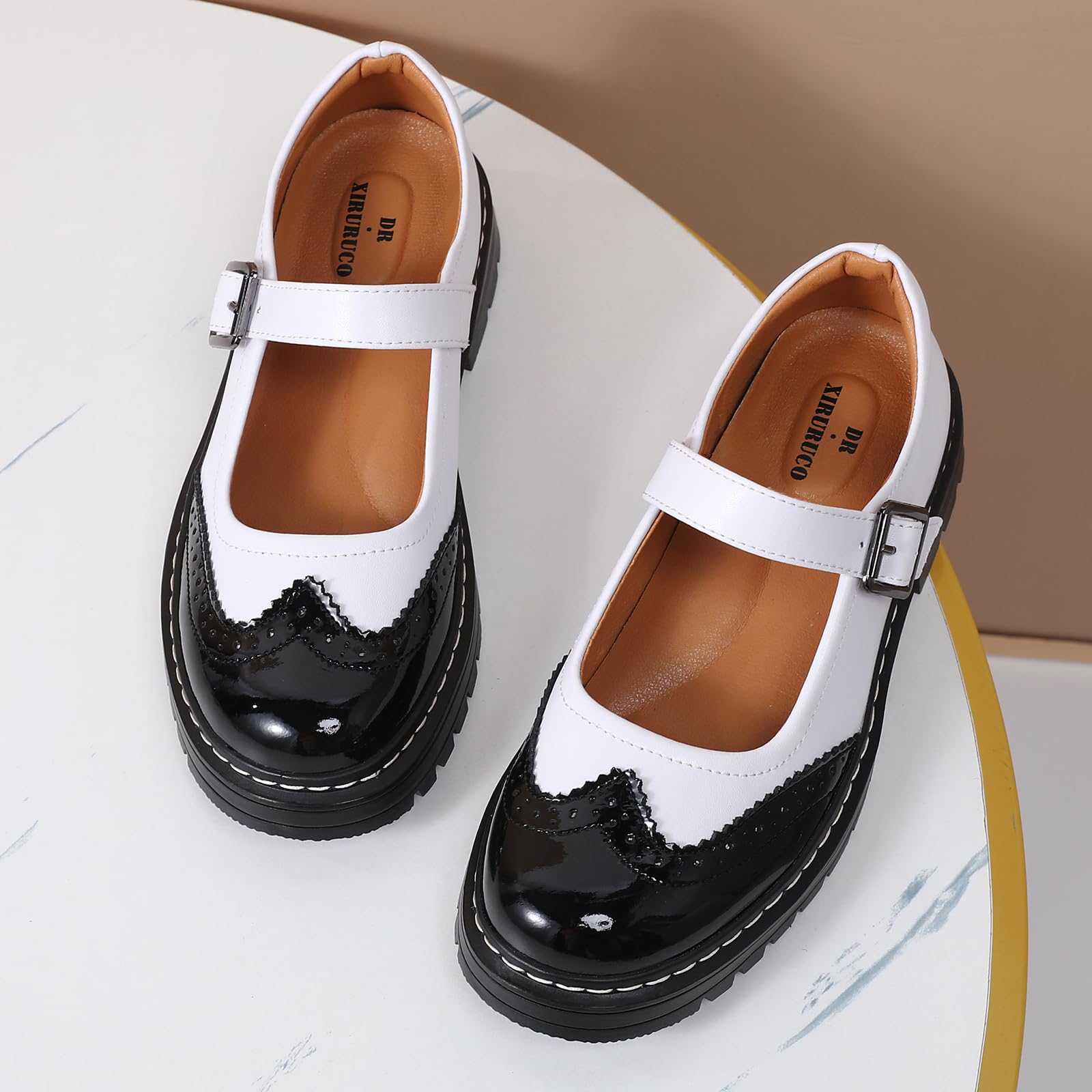 Mary Jane Shoes Women Platform Non-Slip Classics Round Toe Ankle Strap Comfort Casual Oxford Dress Work Mary Jane Flat Shoes