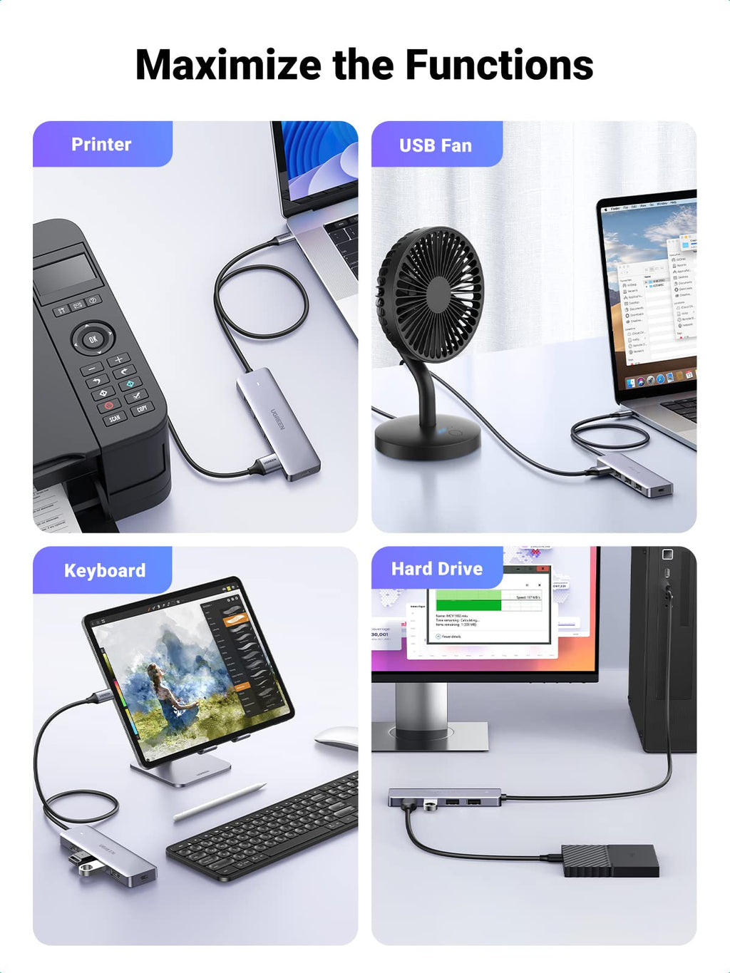 UGREEN USB C to USB A Hub with 4 USB 3.0 for Laptop, MacBook Pro/Air, Mac mini M4, iMac, iPad Pro, Chromebook, Dell XPS, Galaxy S23, and More, 0.5FT