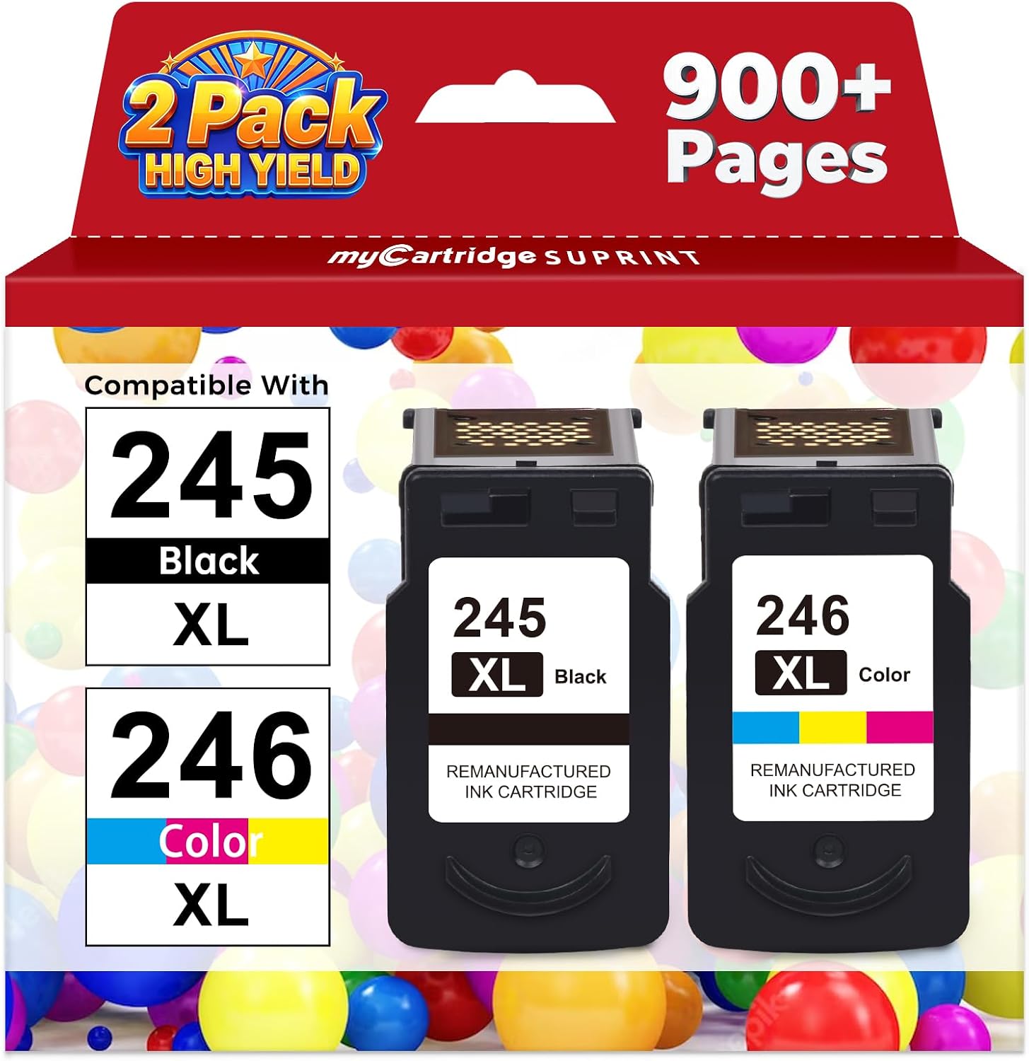 myCartridge SUPRINT 245XL Ink Cartridge Replacement for Canon 245XL 246XL Combo Pack PG-245XL CL-246XL Compatible for Canon ink 245 and 246 for Pixma MG2522 TS3122 TS3322 MX490 TR4520 Printer (2 Pack)