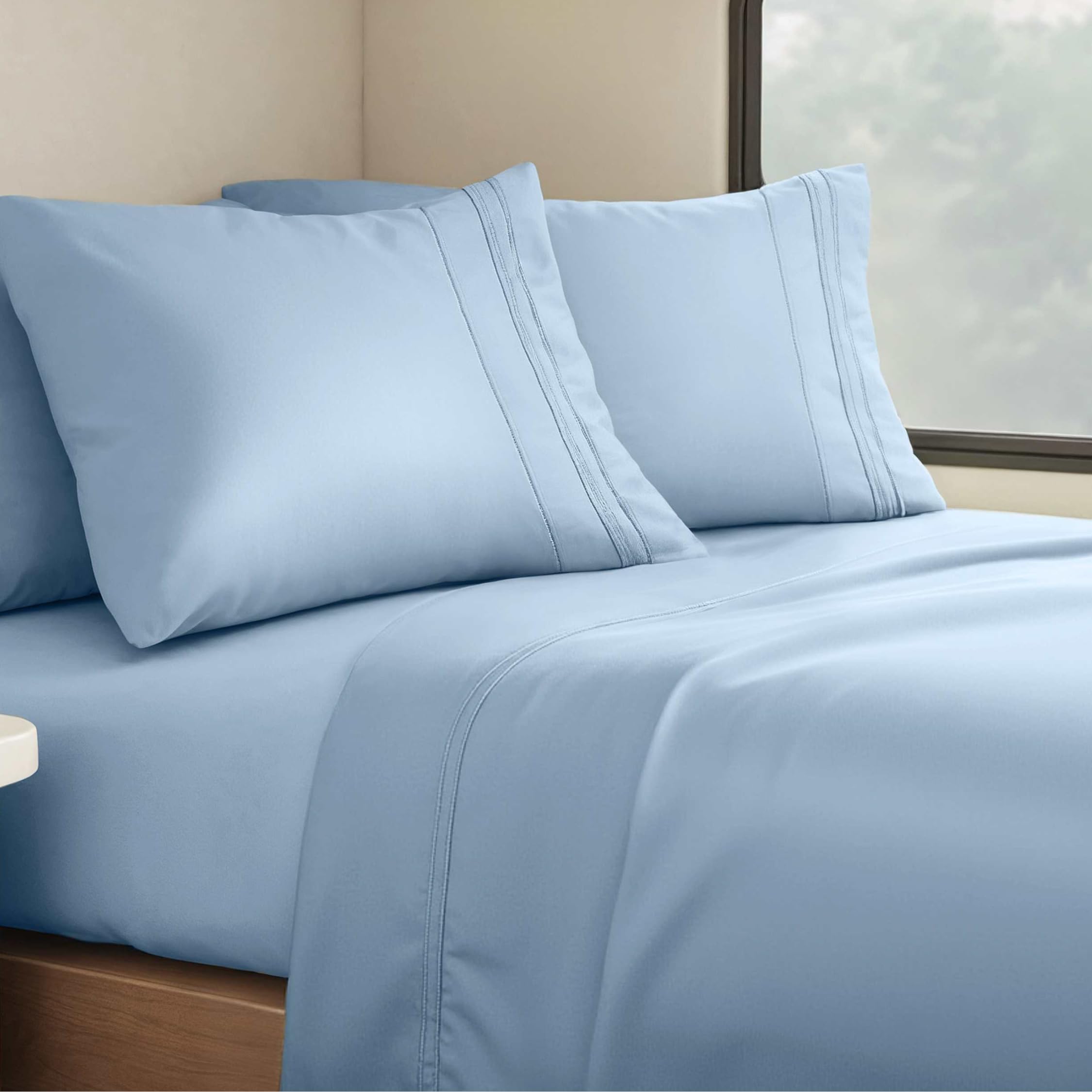 Clara Clark Bed Sheets, Premier 1800 Series 4 Piece Bed Sheet Set, Deep Pocket, Wrinkle, Fade, Stain Resistant, Luxury Soft Bedding Sheets & Pillowcases, Twin, Beach Blue