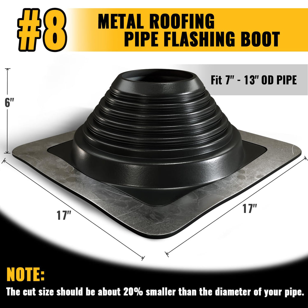 VIVIDA #1 Metal Roof Pipe Flashing, Metal Roofing Pipe Boot Kit, High Temp Silicone Vent Boot, for Tube OD 1/4" to 2", Square Base, Screws & Hex Socket Included, 1 Pack, Black