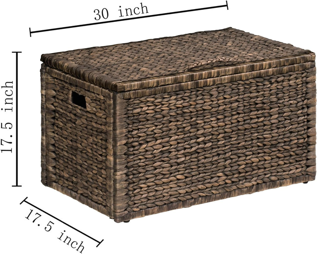 eHemco Heavy-duty Water Hyacinth Wicker Storage Trunk with Metal Frame, 30 by 17.5 by 17.5 Inches, Brown Wash