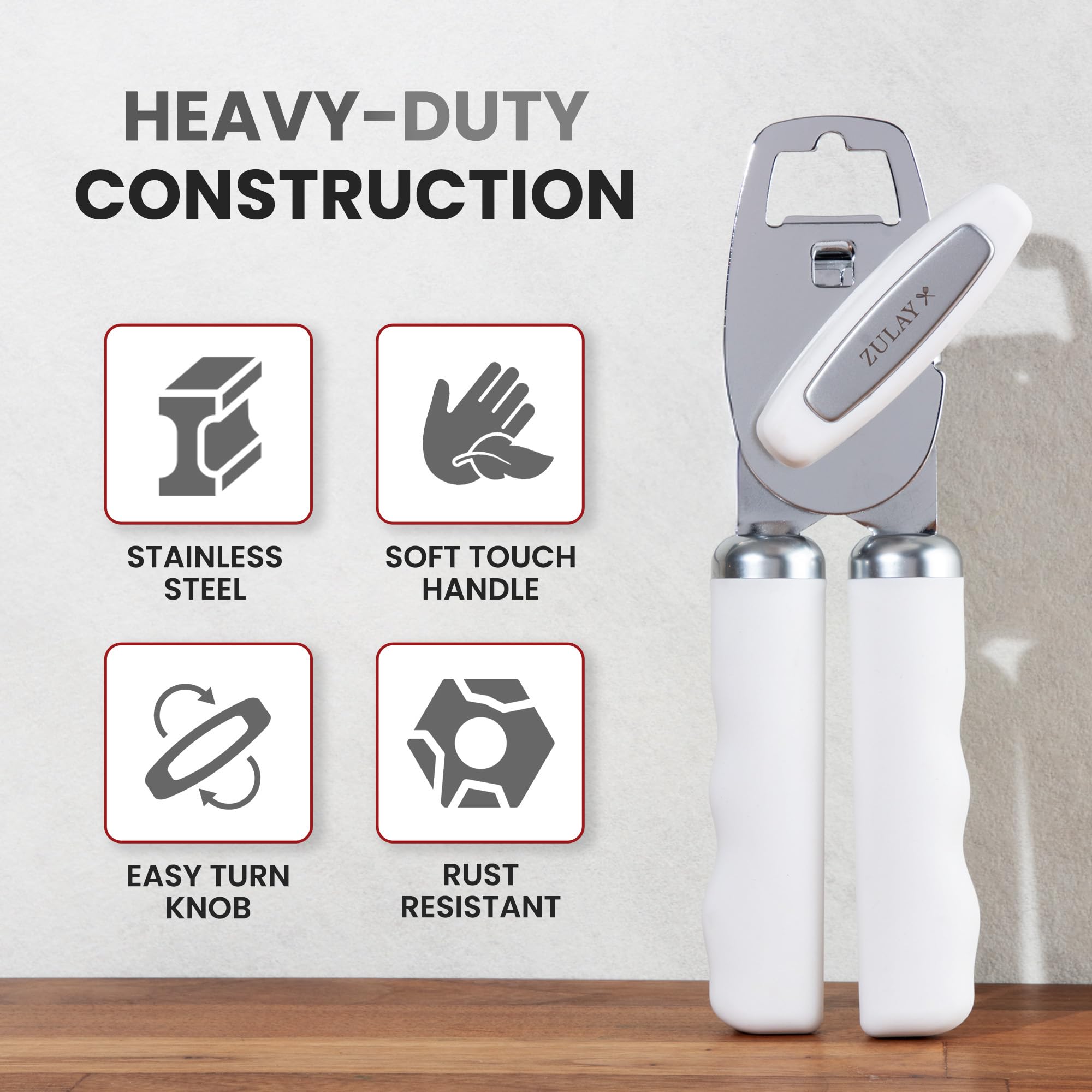 Zulay Kitchen Heavy Duty Stainless Steel Can Opener Manual with Bottle Opener - Rust Proof Manual Can Opener With Turn Knob & Comfy Soft Grip Handles - Airy Lilac