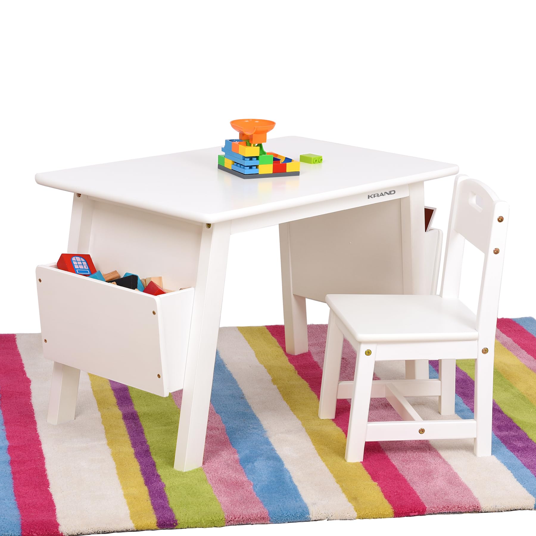 Kids Solid Wood Table and 2 Chair Set with Built-in Storage Cases Children's Storage Table and Chair Set for Toddlers Boys and Girls (Bianca White)