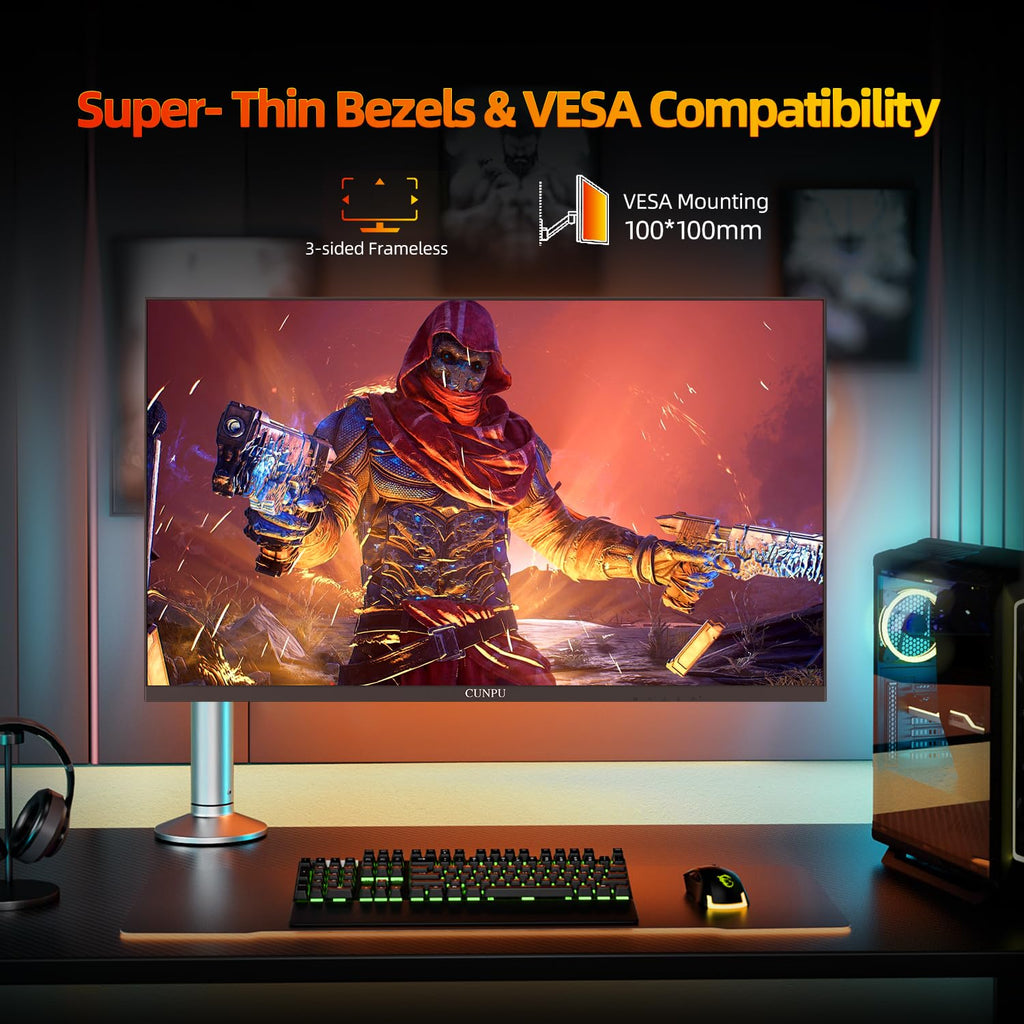 CUNPU 24 Inch 1080P 200Hz Gaming Monitor, FHD Fast IPS Panel, 124% sRGB 1ms HDR Zero-Frame Computer Monitor, Built-in Speaker, HDMI 2.1, DisplayPort 1.4, FreeSync & G-Sync, Tilt, VESA, Eye Care
