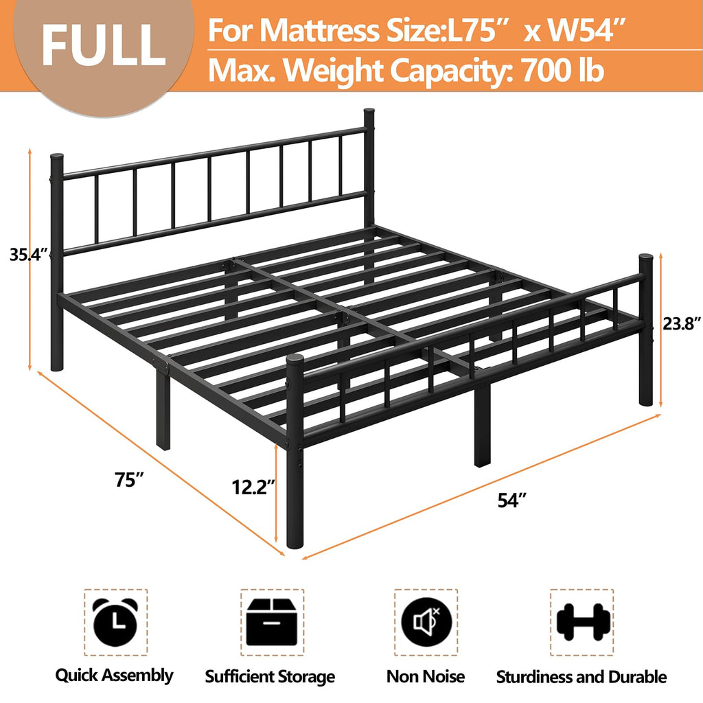 zizin Twin Size Metal Bed Frame with Headboard & Footboard 14 Inch Metal Platform Mattress Foundation Support with Steel Slat, Under Bed Storage, No Box Spring Needed