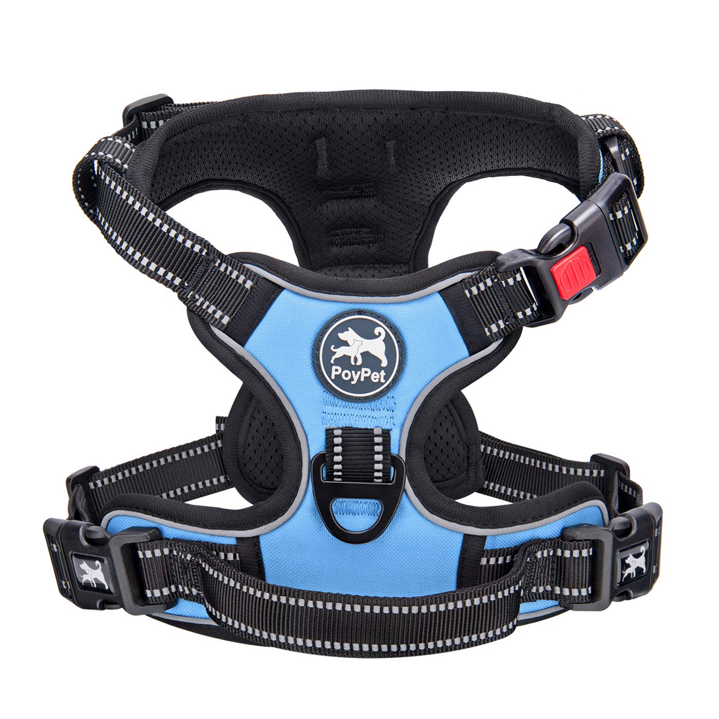 PoyPet No Pull Dog Harness, No Choke Front Lead Dog Reflective Harness, Adjustable Soft Padded Pet Vest with Easy Control Handle for Small to Large Dogs(Black,XS)