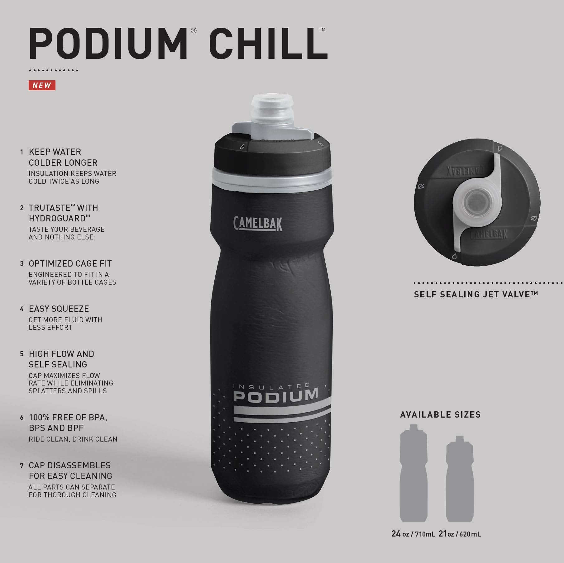 CamelBak Podium Chill Insulated Bike Squeeze Water Bottle, Cold Retention for Cycling, 24oz, Reflective Ghost