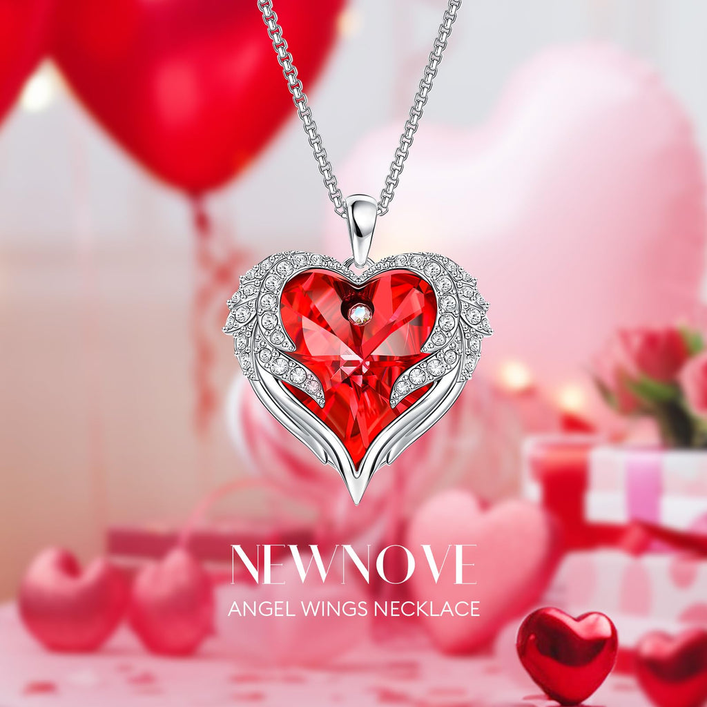 NEWNOVE Preserved Real Light Blue Rose with Angle Wings Necklace, Anniversary Birthday Gifts for Women Wife Girlfriend Mom Gift Ideas for Christmas Mothers Day Valentines Day, I Love You Gifts
