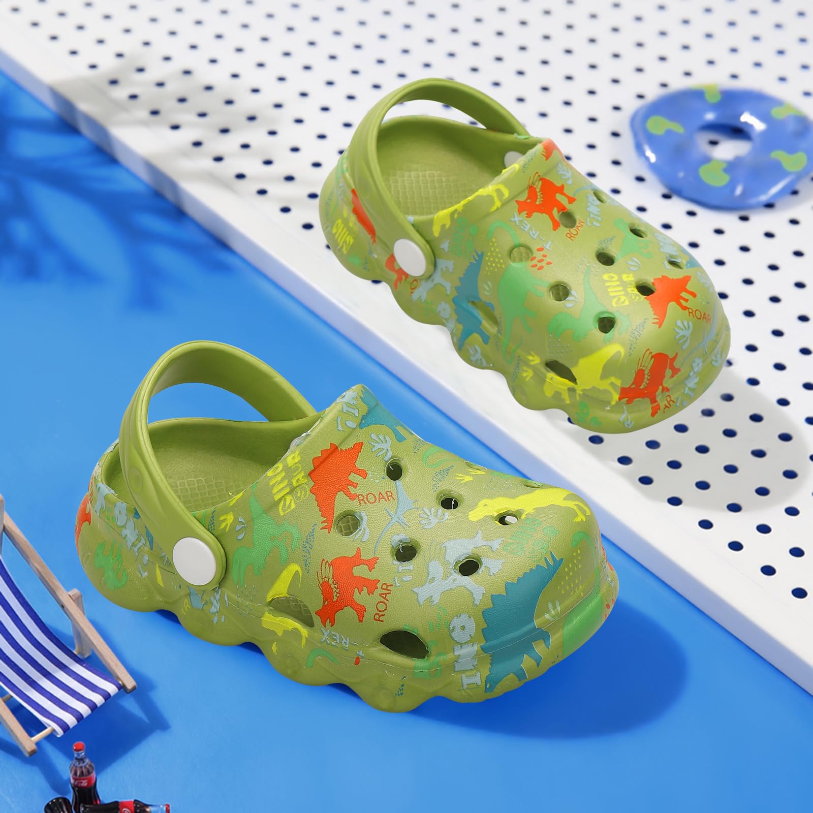 OWIF Toddler Clogs Boys Girls Kids Dinosaur Garden Shoes Slip on Sandals Slides Water Summer Shoes for Outdoor Beach Pool