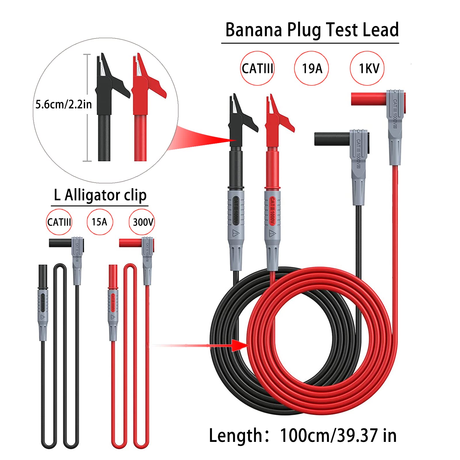 12pc Multimeter Test Leads,Test Leads with Alligator Clips,Test Hook,Banana Plug Leads,Telescopic Testing Hook,Suitable for Fluke, Kaiweets, Innova Multimeter, Voltmeter, Clamp Meter