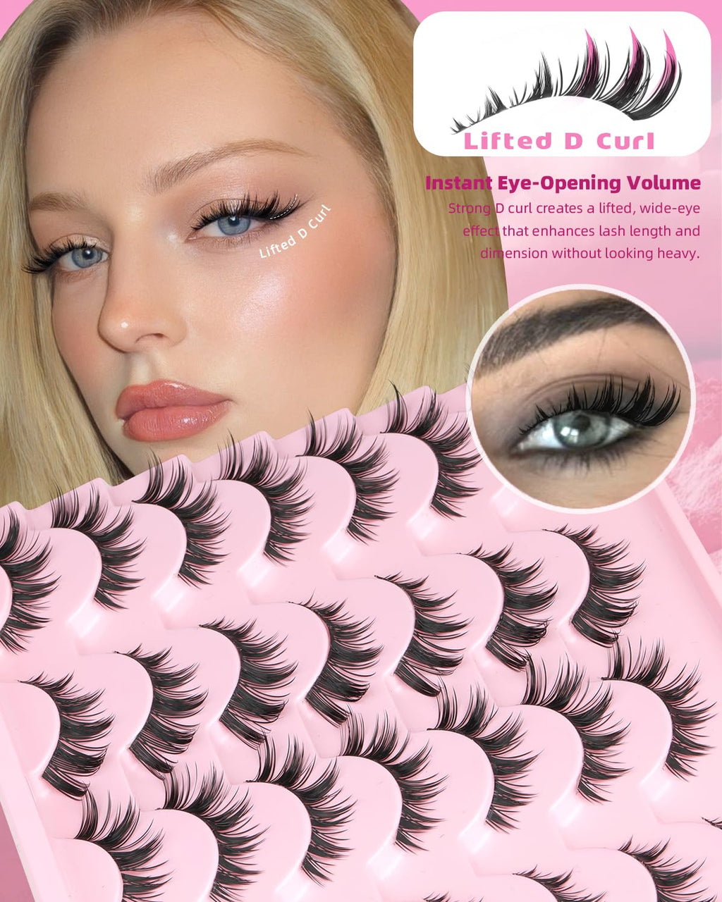False Lashes Natural Look Wispy Eyelashes Manga Korean Spiky 16mm Short Faux Mink Eyelashes Cat Eye Natural Fake Eyelashes Strip Lashes Pack 14 Pairs