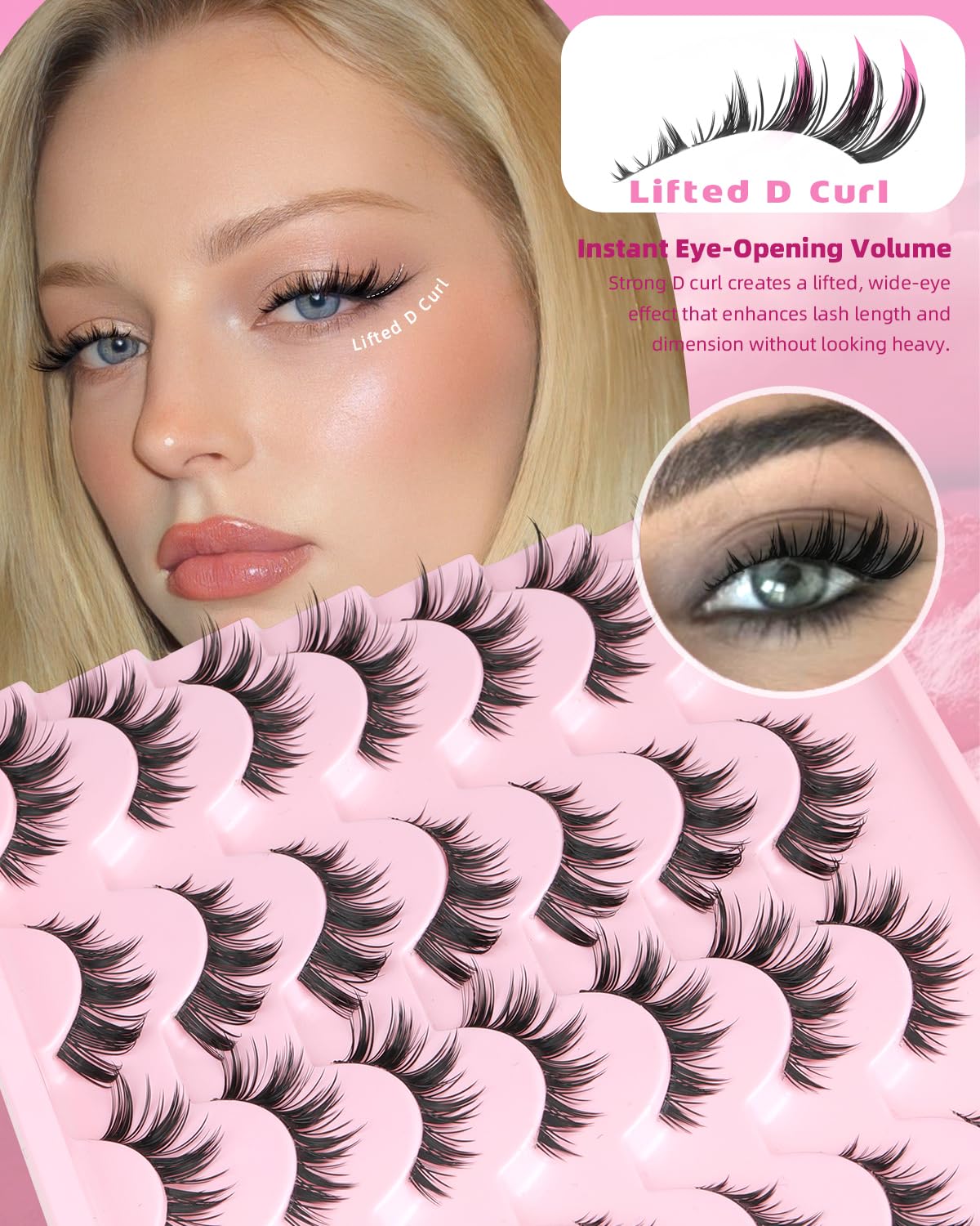 False Lashes Natural Look Wispy Eyelashes Manga Korean Spiky 16mm Short Faux Mink Eyelashes Cat Eye Natural Fake Eyelashes Strip Lashes Pack 14 Pairs