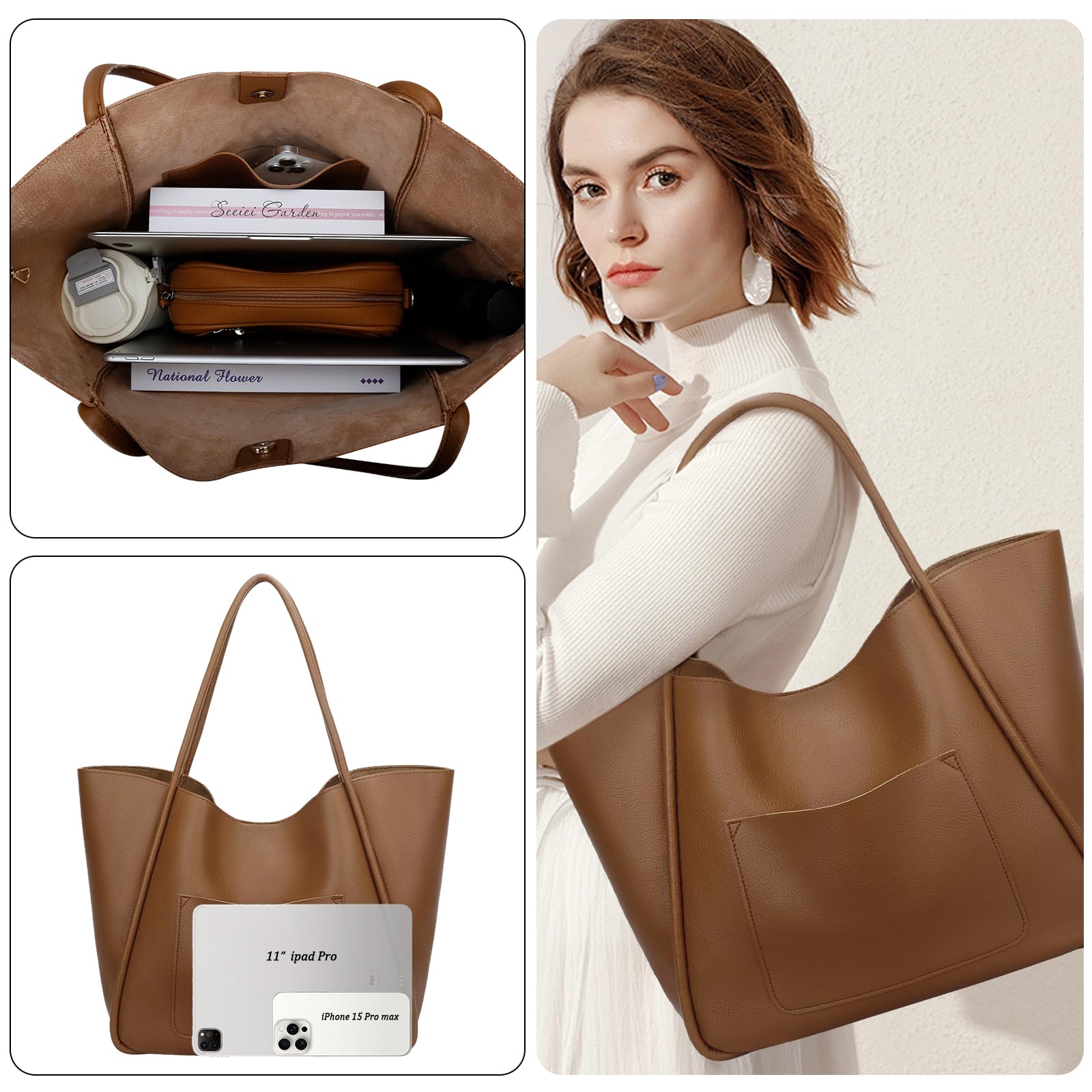 KKXIU Tote Bag for Women Vegan Leather Shoulder Purse Large Capacity Travel Bag