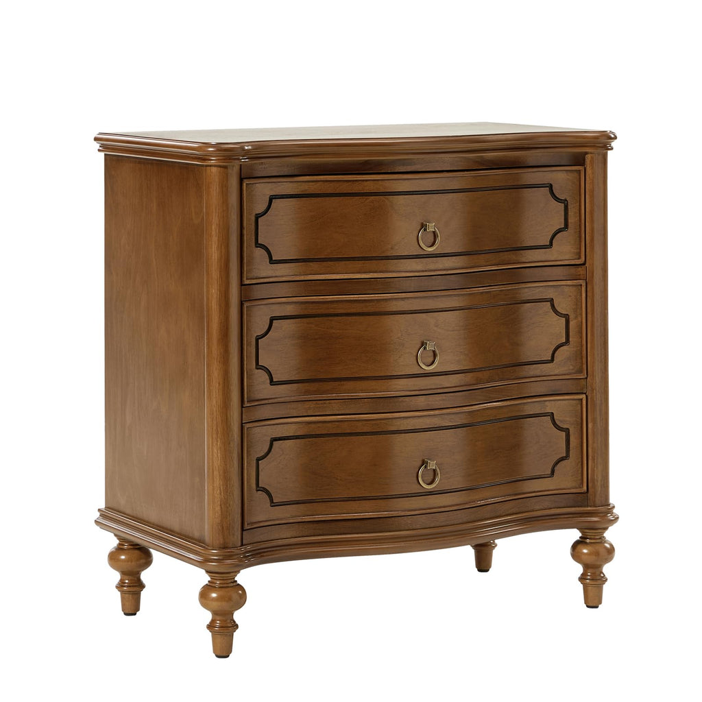 HULALA HOME Traditional Side Table with 3 Drawers, Tall Side Table with Curved Front Profle Desgin, Charging Station, Solid Wood Legs, Black