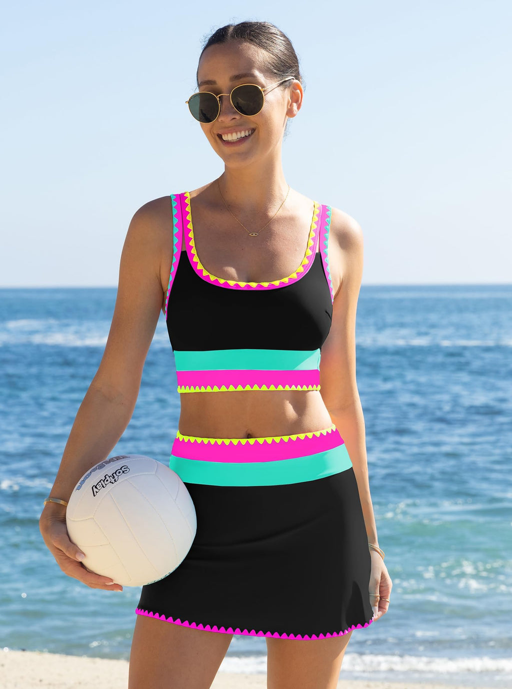 popvil High Waisted Bikini Sets for Women Tummy Control Swimsuits 3 Piece Bathing Suits Neon Swimwear with Skirt 2026