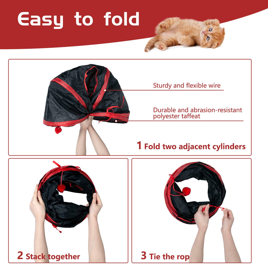 Sheldamy Cat Tunnel, 2-Way Collapsible Play Tunnel, Interactive Toy Maze for Small Animals, Suitable for Kittens, Puppies, Rabbits, Ferrets, Blue & Black