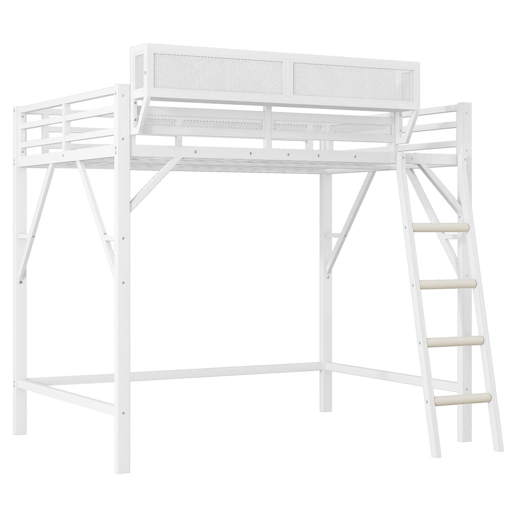 Mirightone Full Size Loft Bed with Stairs, Metal Loft Beds, High Loft Bed Frame with Storage Shelves, Lofted Full Bed with Wardrobe for Kids and Teens, No Box Spring Needed (Black)