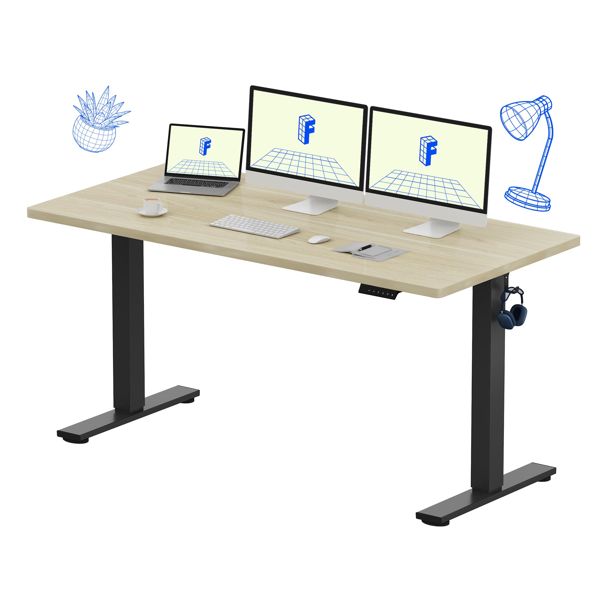 FLEXISPOT EN1 One-Piece Standing Desk, Electric Adjustable with 4 Memory Presets, 176 LBS Capacity, Stable & Quiet, Seamless Desktop for Home Office & Dual Monitors, 40"x24" Black