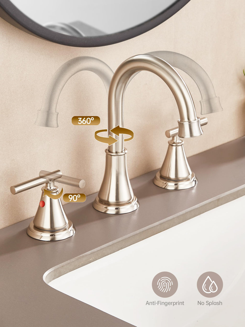 Fransiton Widespread Bathroom Sink Faucet 3 Hole, Brushed Gold Bathroom Faucet with Metal Pop-Up Drain, 2 Handle for 6-16" RV Vanity Sink