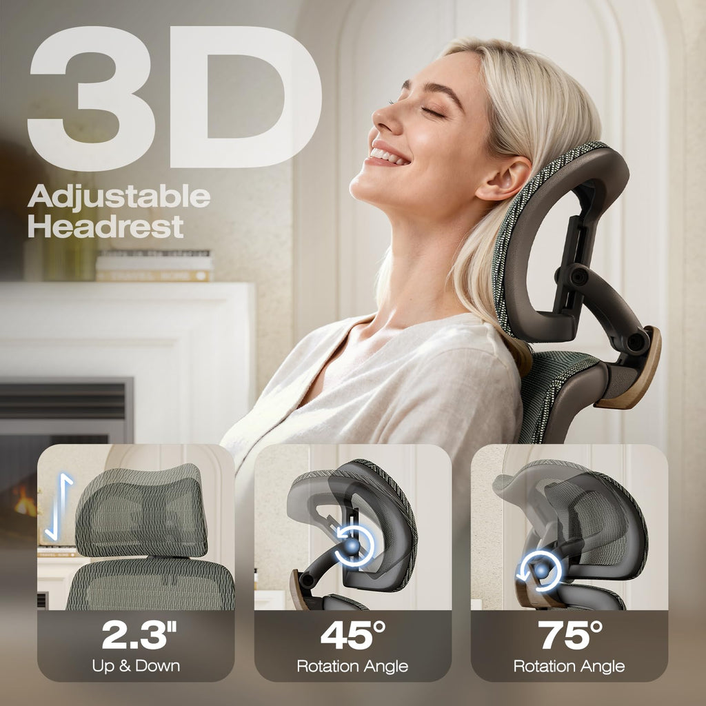 ELABEST X100 Ergonomic Office Chair with Footrest, Big and Tall Home Desk Chair with 5D Flip-Up Arms, Adjustable 3D Lumbar Support,High Back Rolling Computer Chair, Swivel Mesh Chairs (Coffee Break)