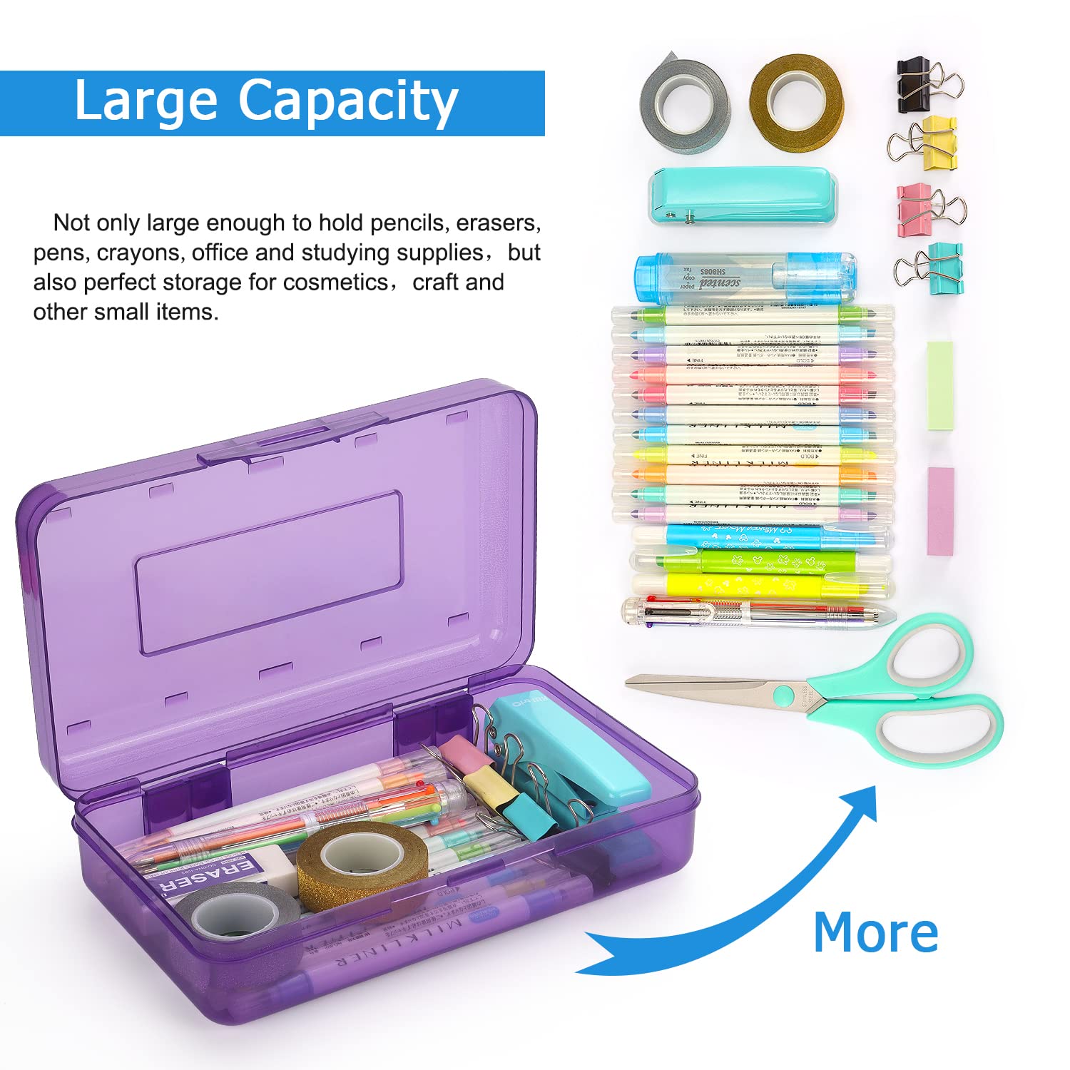 Tamaki 1 Pack Plastic Pencil Box Large Capacity Pencil Boxes Clear Boxes with Snap-tight Lid Stackable Design and Stylish Office Supplies Storage Organizer Box, Black