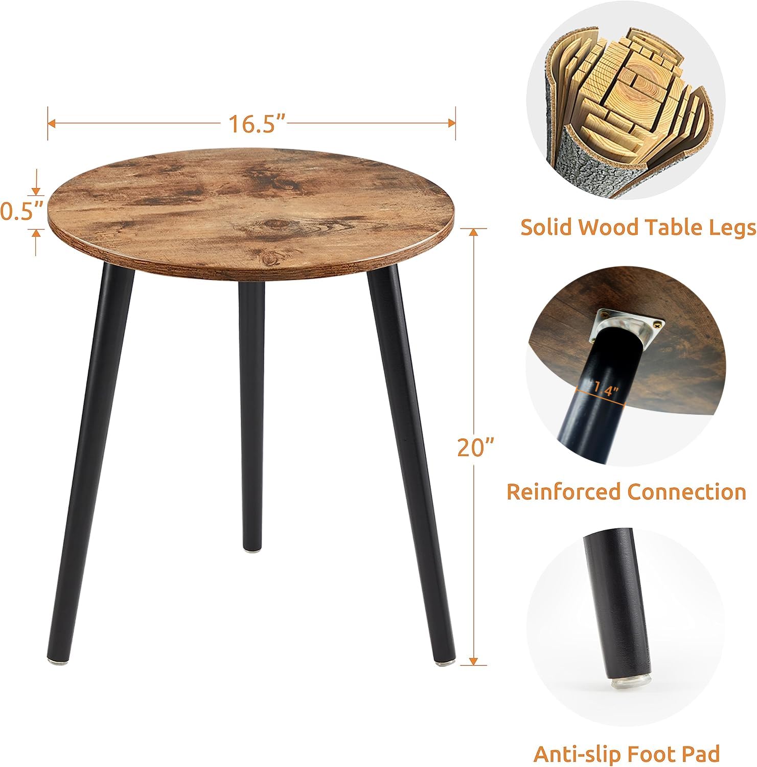 Apicizon Black Round Side Table, Black End Table Bedside Table Nursery with Wood Legs, Nightstand for Living Room, Bedroom, 16.5 x 20.5 Inches