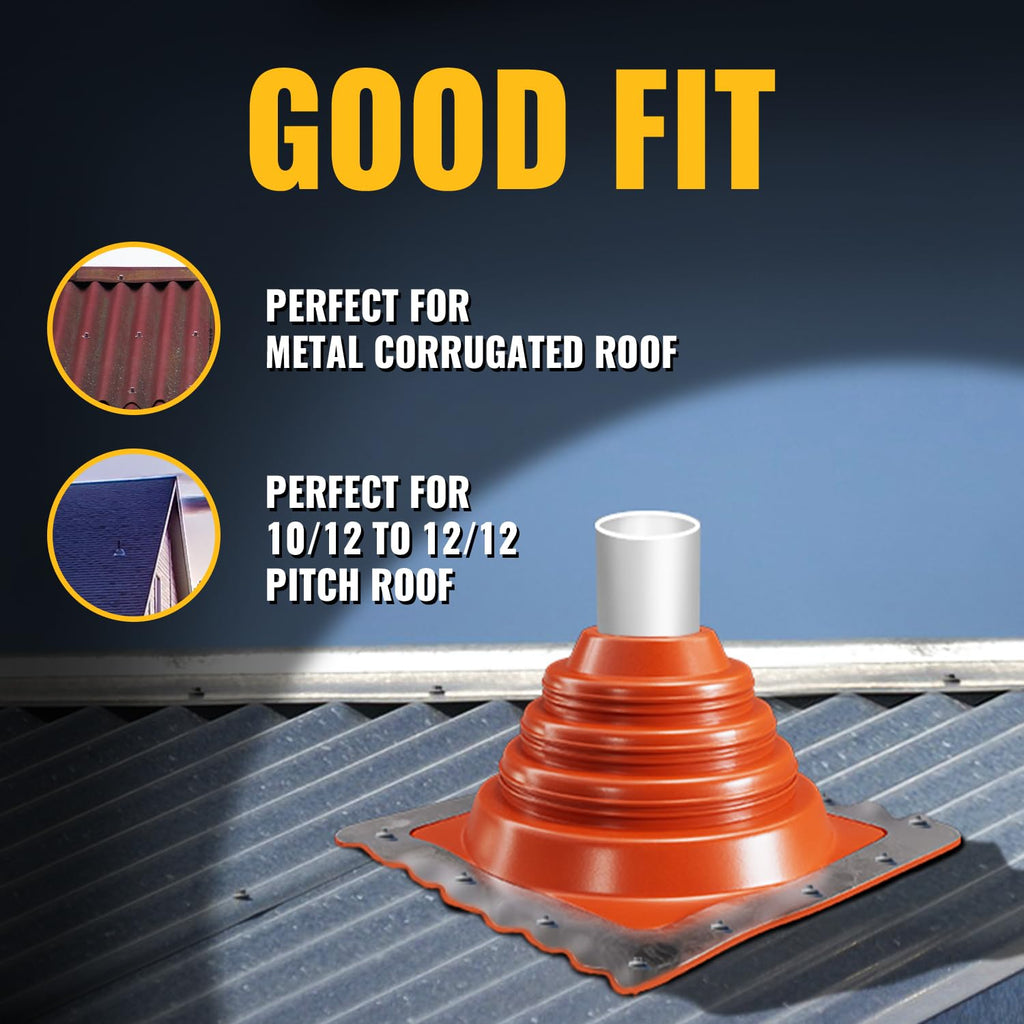 VIVIDA #1 Metal Roof Pipe Flashing, Metal Roofing Pipe Boot Kit, High Temp Silicone Vent Boot, for Tube OD 1/4" to 2", Square Base, Screws & Hex Socket Included, 1 Pack, Black
