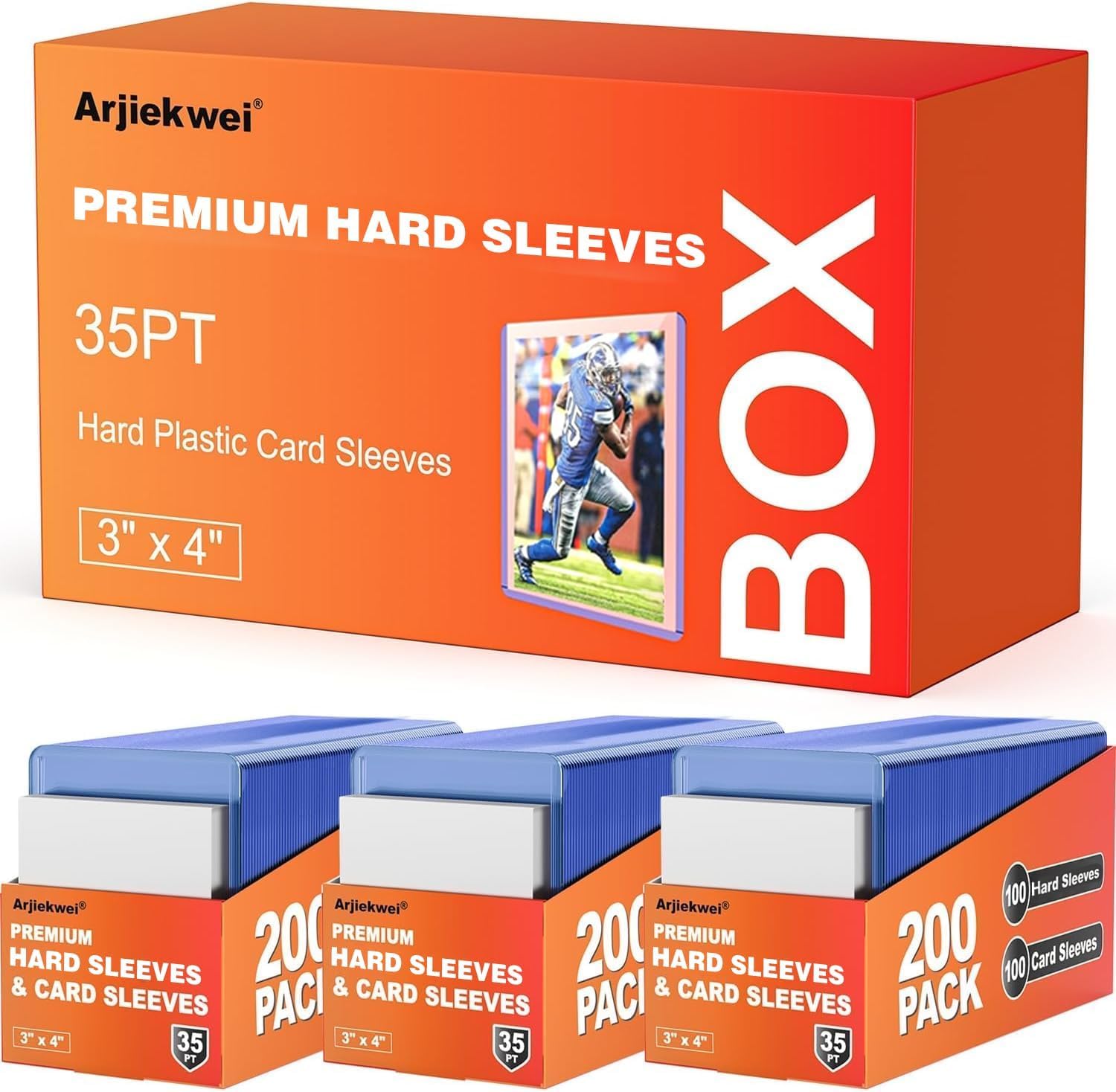 2000 Pack Card Sleeves Hard Plastic, Arjiekwei 3"X4" Baseball Cards Protectors Plastic, Premium Card Holder for Trading Sports Baseball Football Game Cards (1000 Rigid + 1000 Clear)