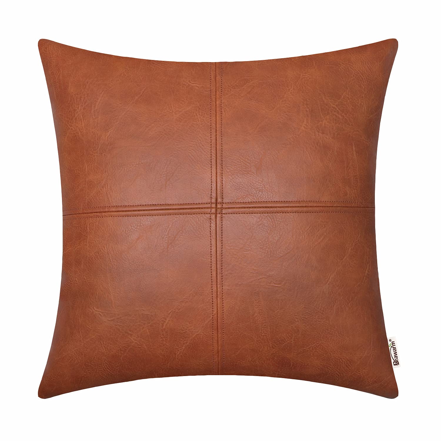 BRAWARM Faux Leather Throw Pillow Covers 16 X 16 Inches, Black Leather Pillow Cover, Hand Stitched Leather Decorative Pillow Cover for Couch Sofa Bed Living Room Home Garden